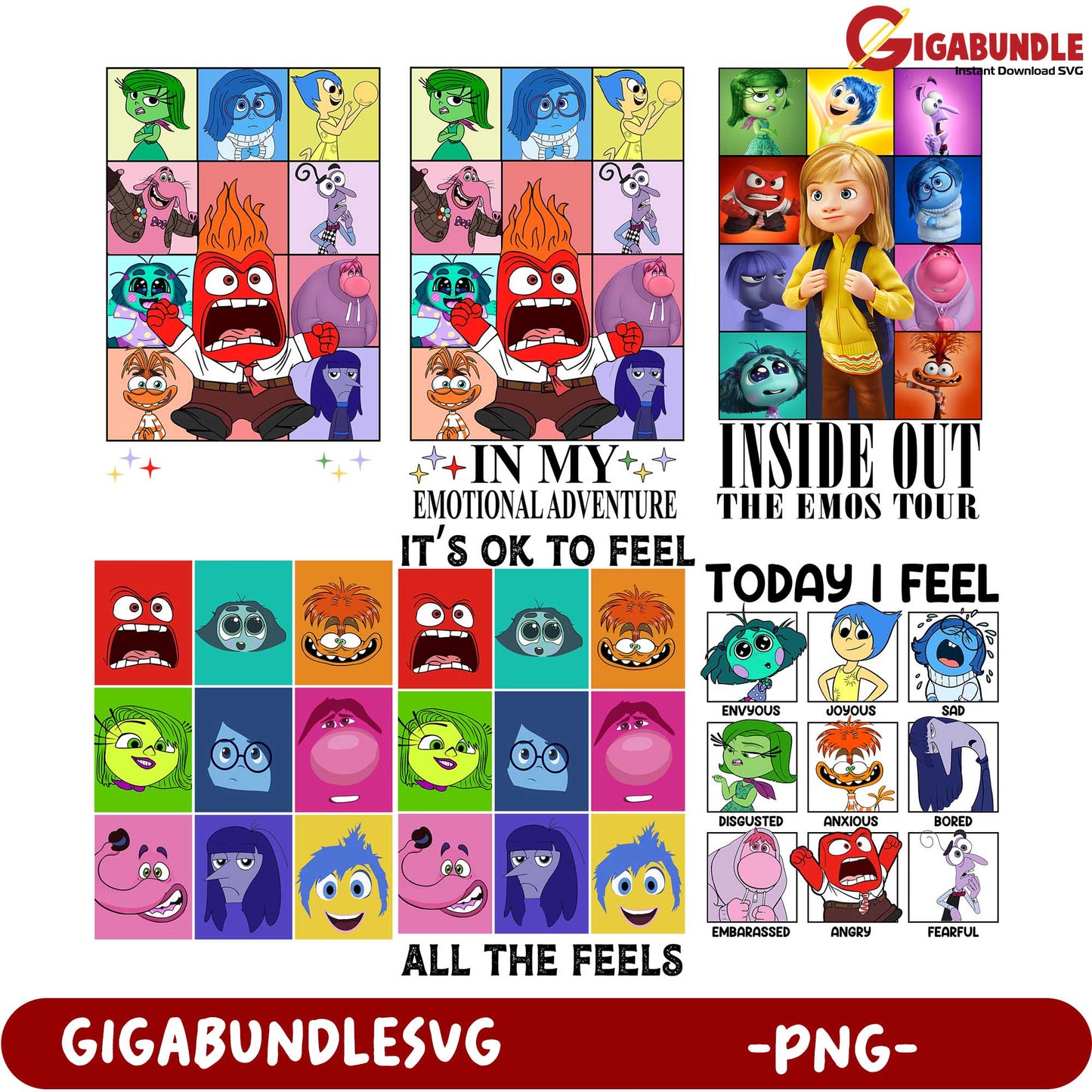 Inside Out PNG Bundle Emotional Adventure Character Designs