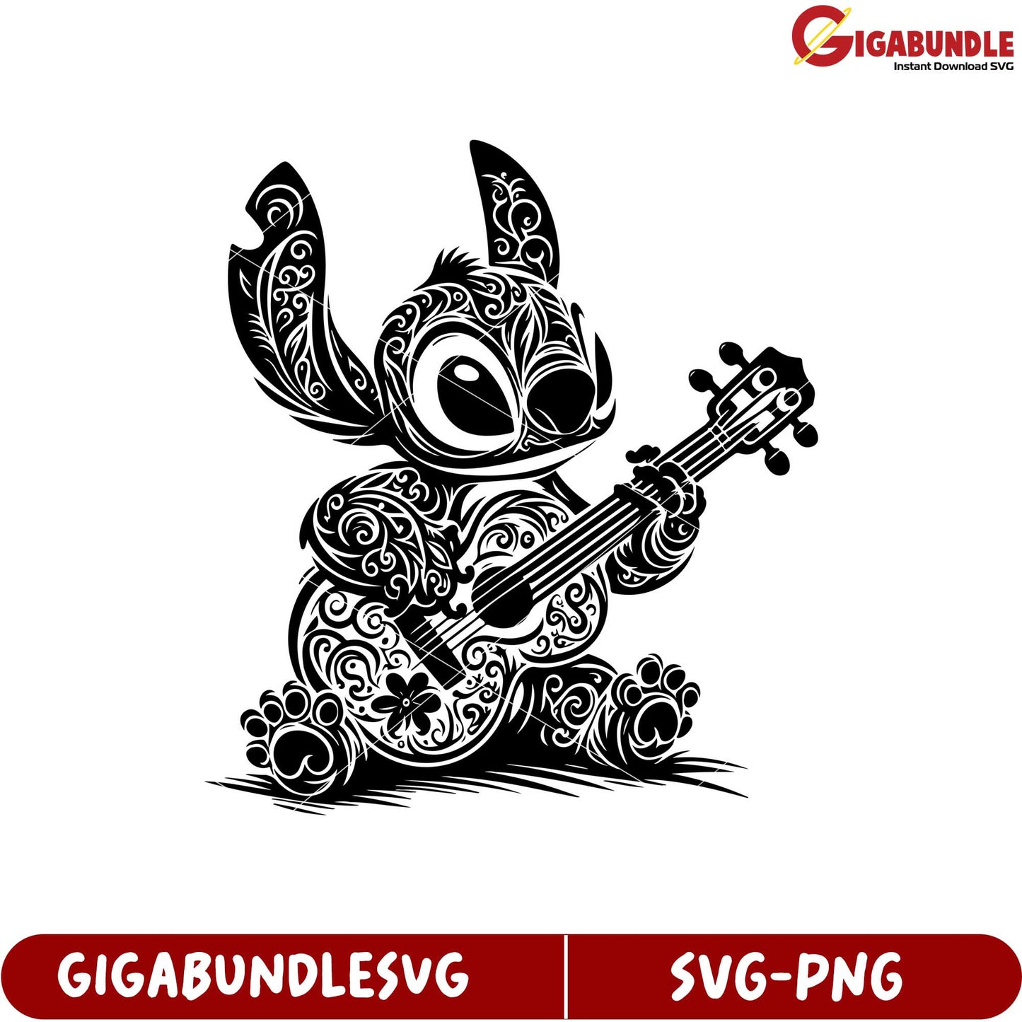 Intricate Black and White Music Playing Character SVG for Crafts and Design