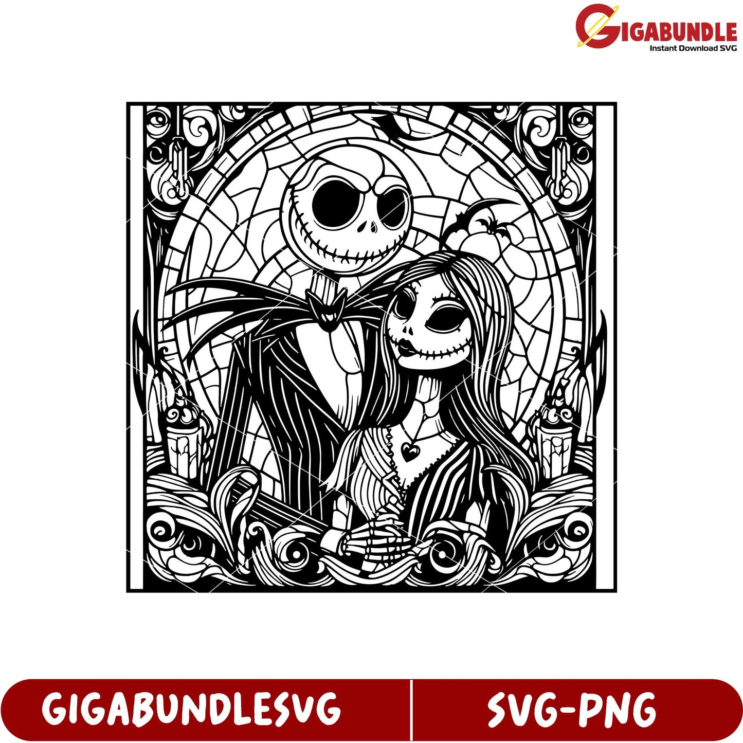 Intricate Jack and Sally Stained Glass SVG for Creative Projects