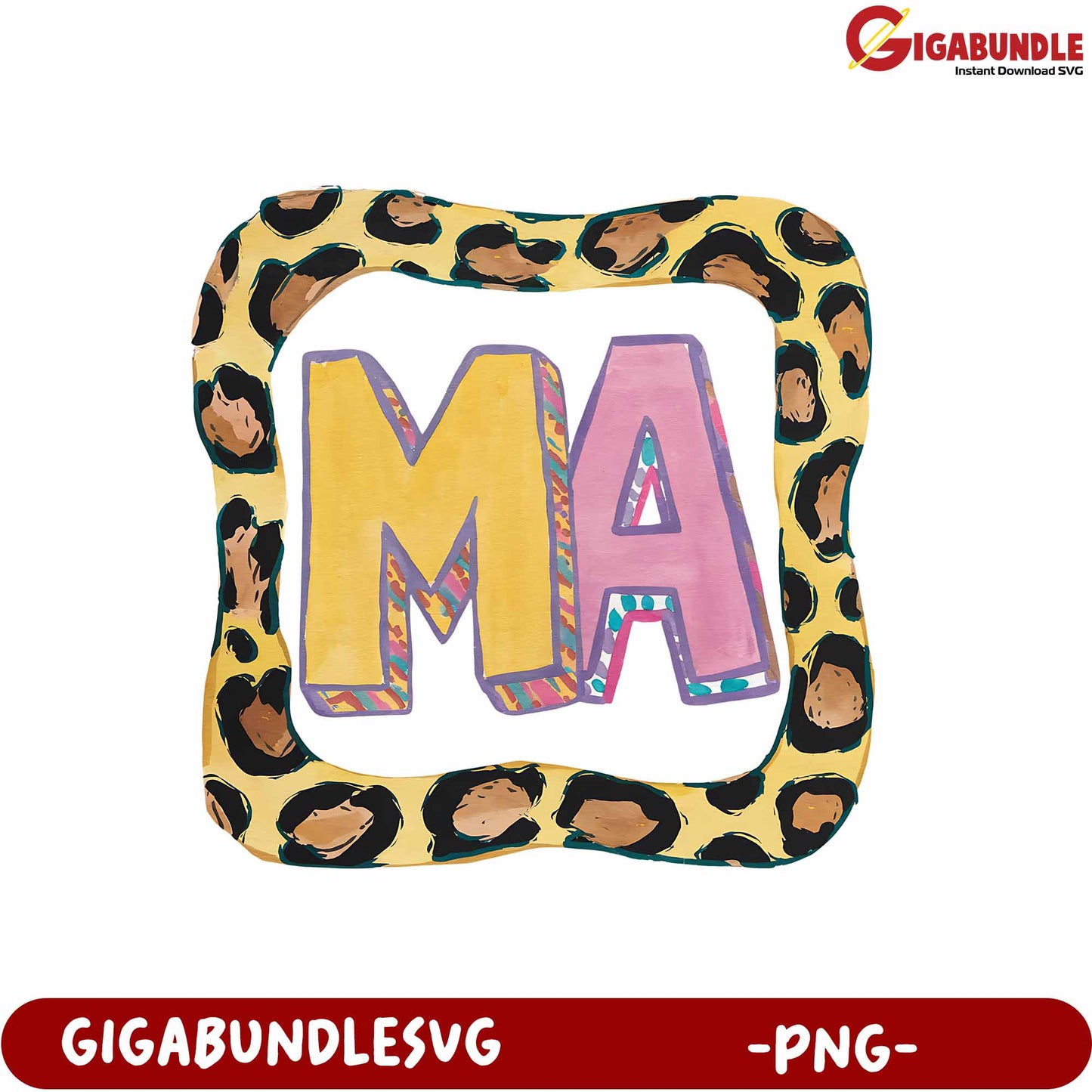 Leopard Print MA Lettering Art PNG for Stylish Home Decor
