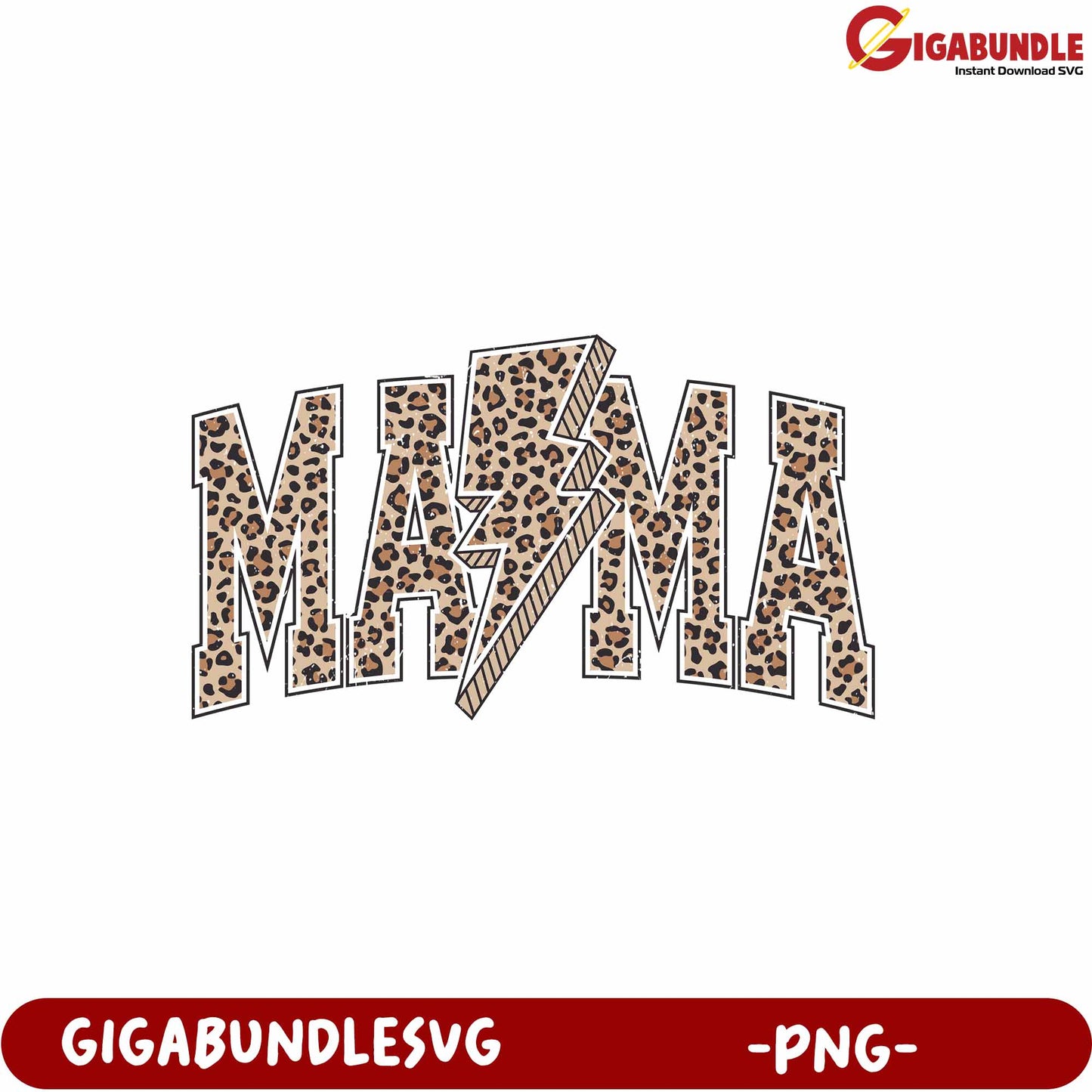 Leopard Print Mama with Lightning Bolt Instant Download PNG Design