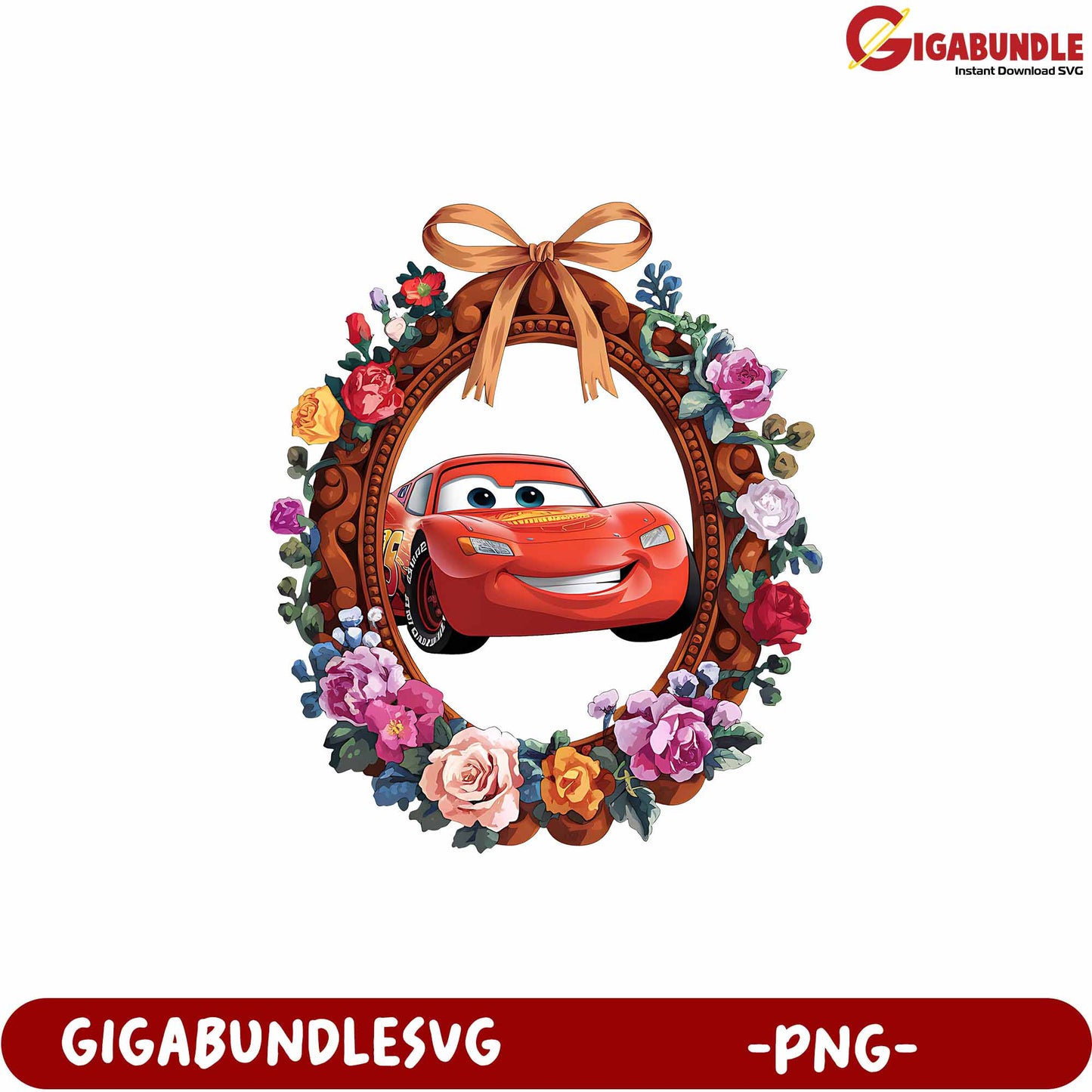 Lightning McQueen Floral Frame PNG Design for Kids Decor