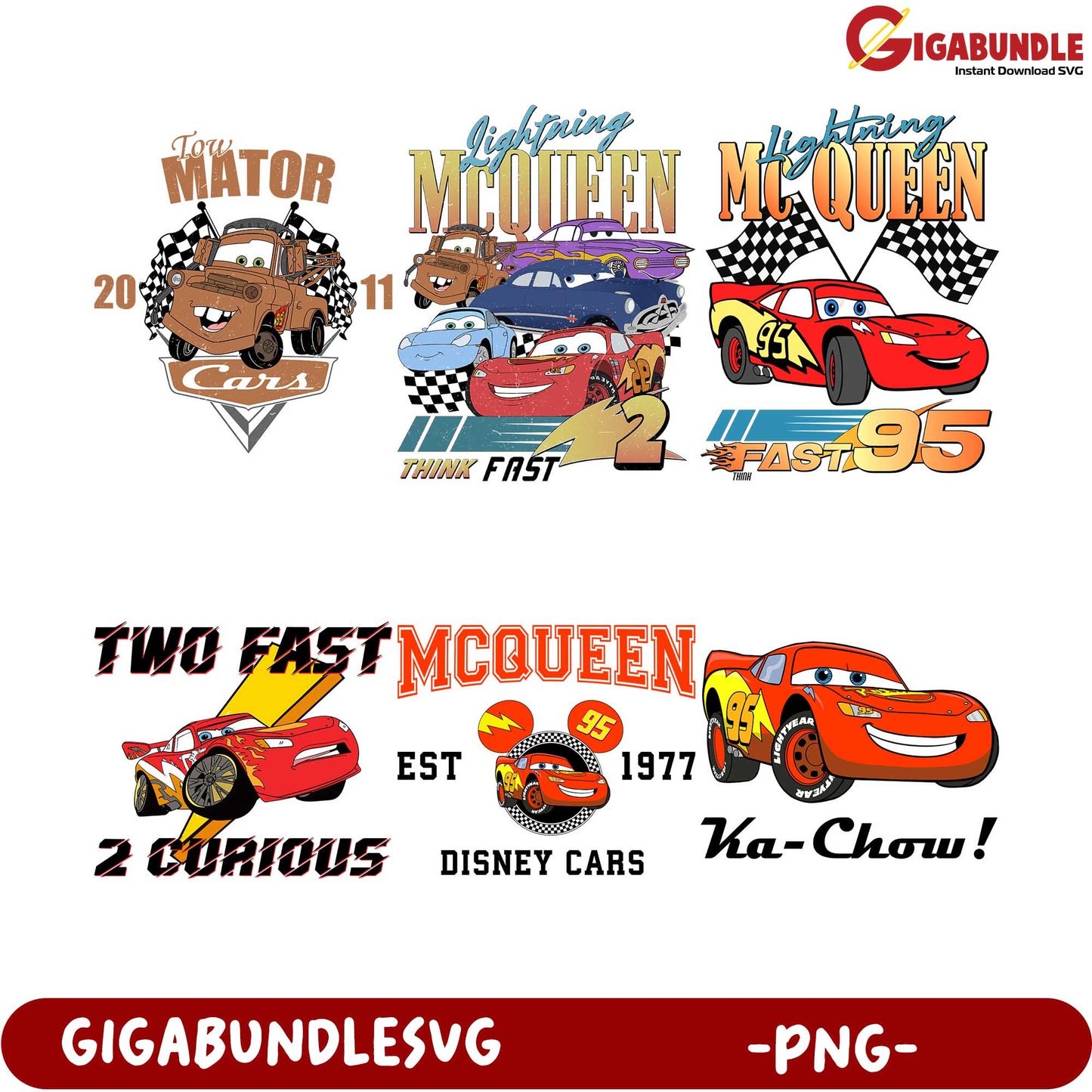 Lightning McQueen and Tow Mater PNG Bundle for Kids Crafts