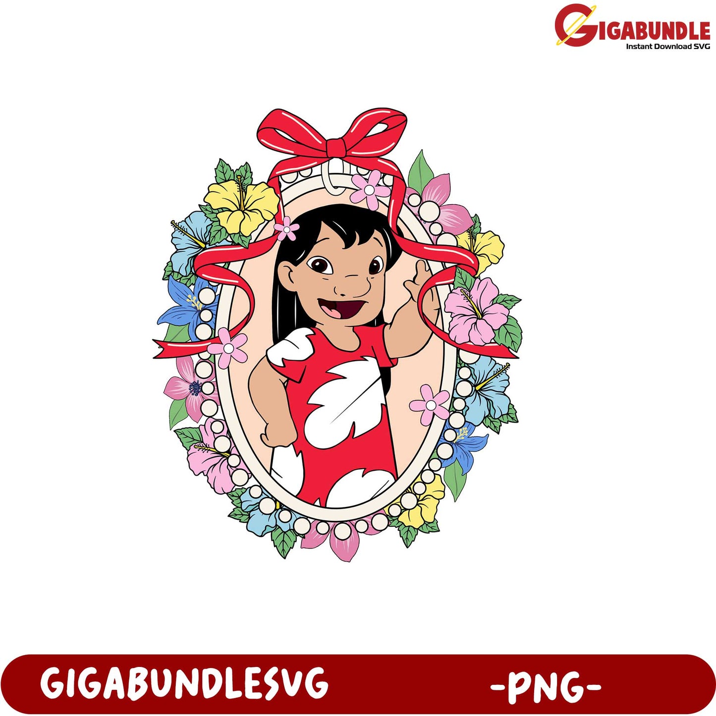 Lively Character Design with Flowers and Bow Digital PNG Download