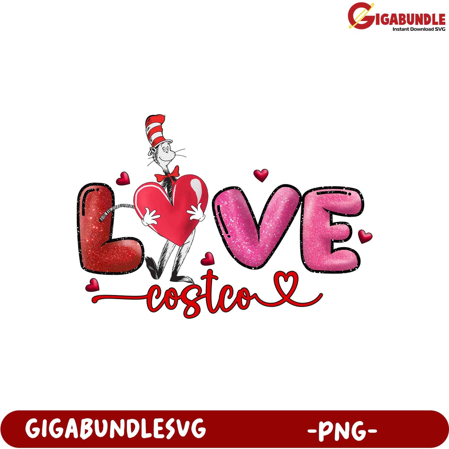 Love You Costco PNG Design with Whimsical Cat Character