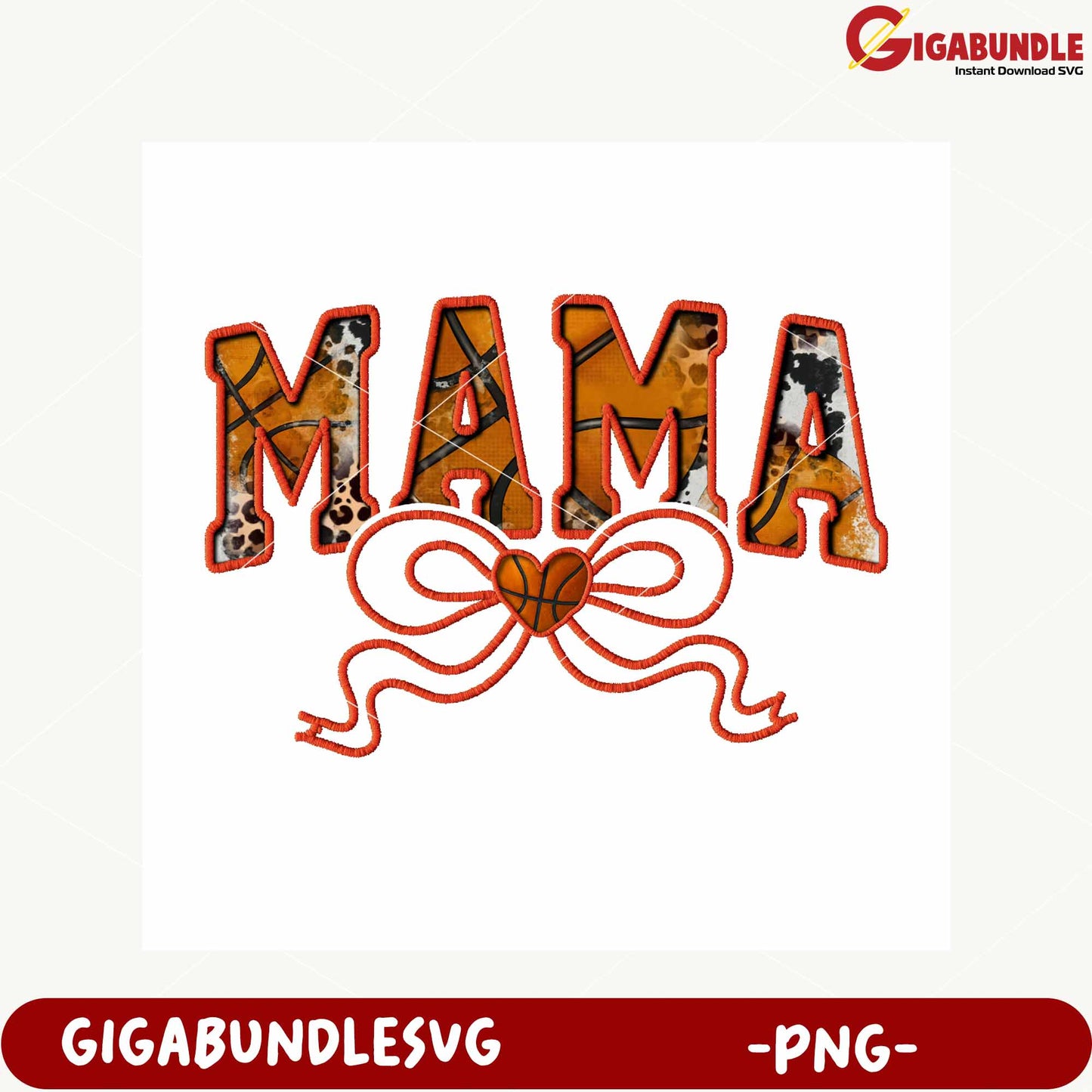 Mama Basketball Heart Bow PNG Design for Crafts