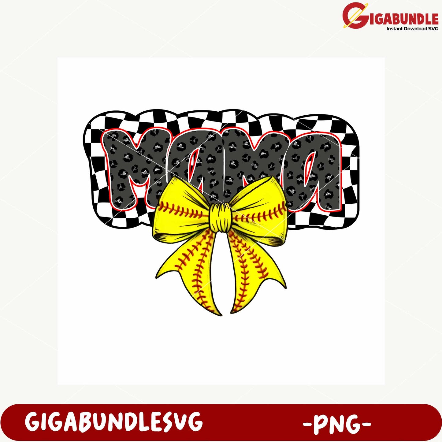 Mama Design with Yellow Bow and Checkered Pattern PNG
