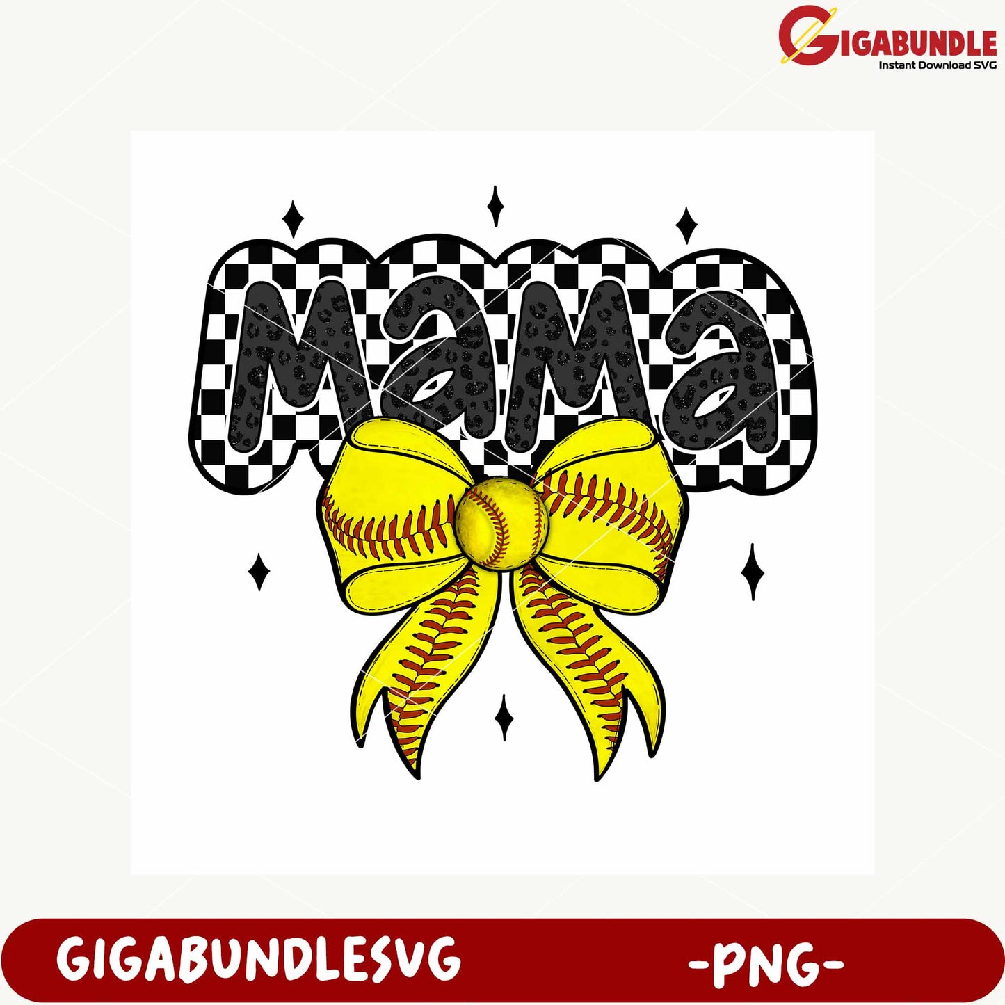 Mama Softball Themed Graphic with Bow PNG Design
