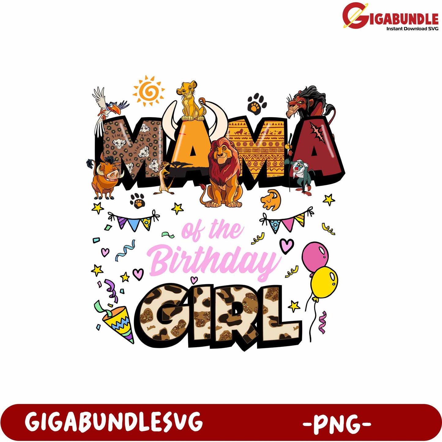 Mama of the Birthday Girl Colorful Cartoon Design PNG File Download