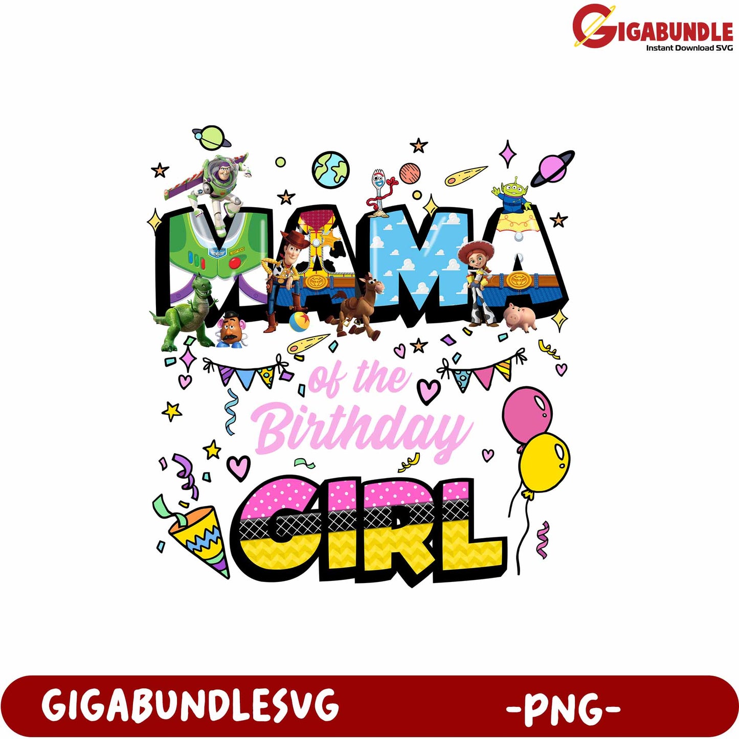 Mama of the Birthday Girl PNG Design Featuring Fun Cartoon Characters