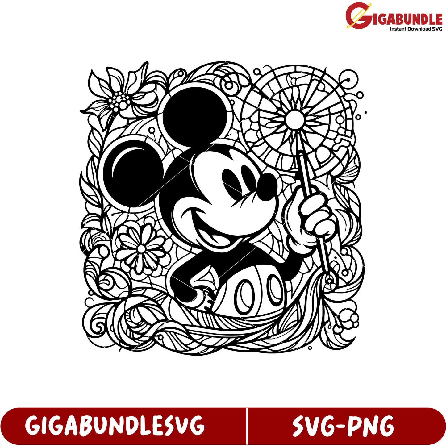 Mickey Mouse Floral Dandelion SVG Artwork for Creative Projects