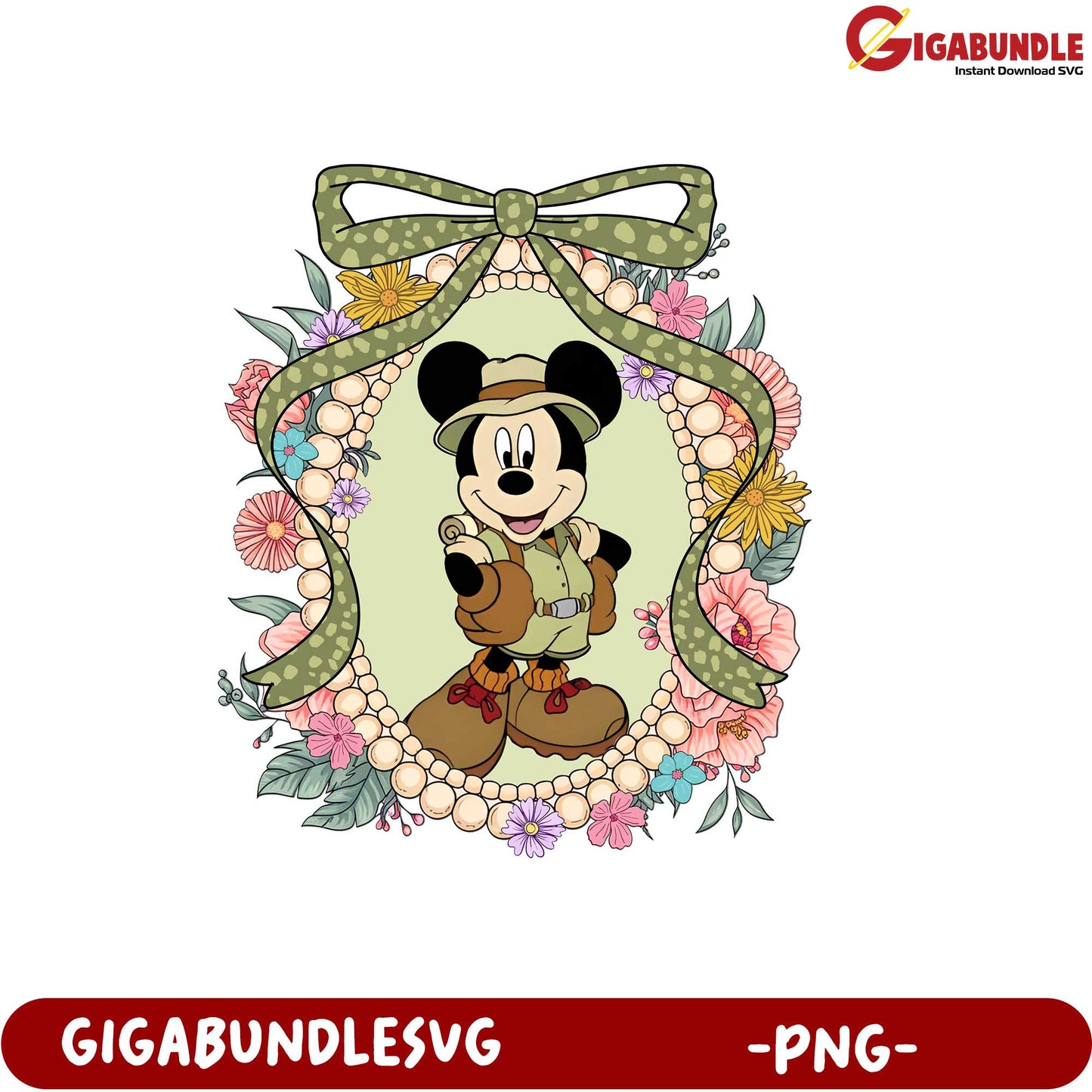 Mickey Mouse Floral Frame Adventure PNG Downloadable Art Design