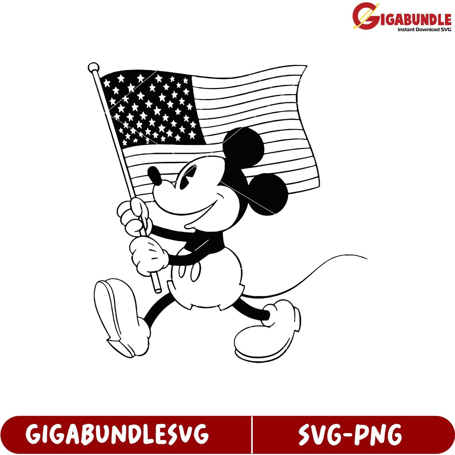 Mickey Mouse Holding American Flag SVG Digital Art for Crafts and Design
