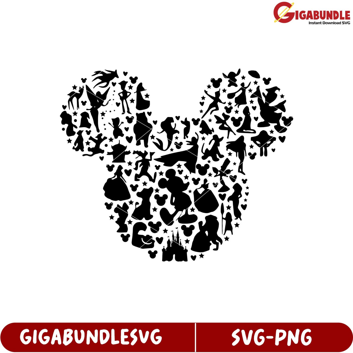 Mickey Mouse Silhouette Graphic with Disney Princesses and Characters SVG