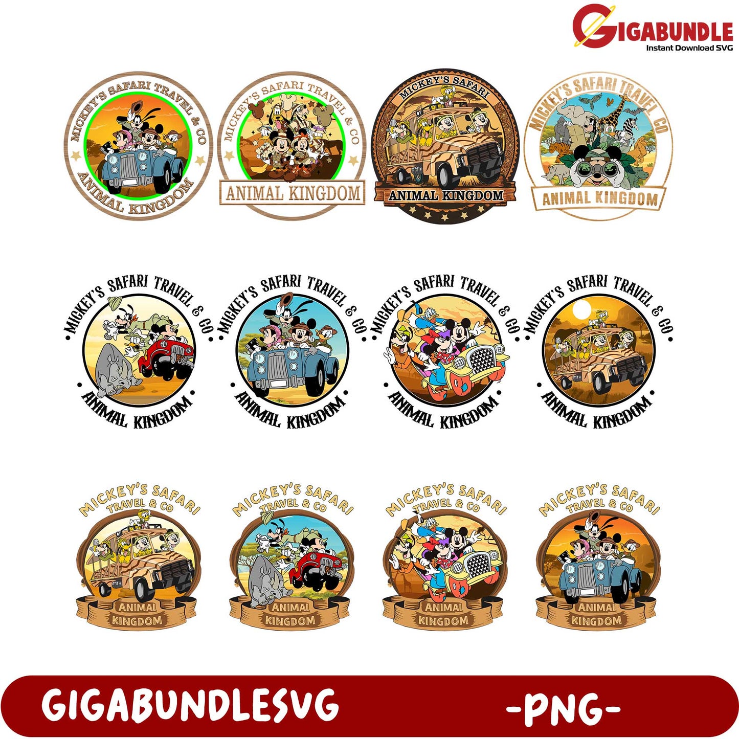 Mickey's Safari Travel PNG Bundle Animal Kingdom Designs