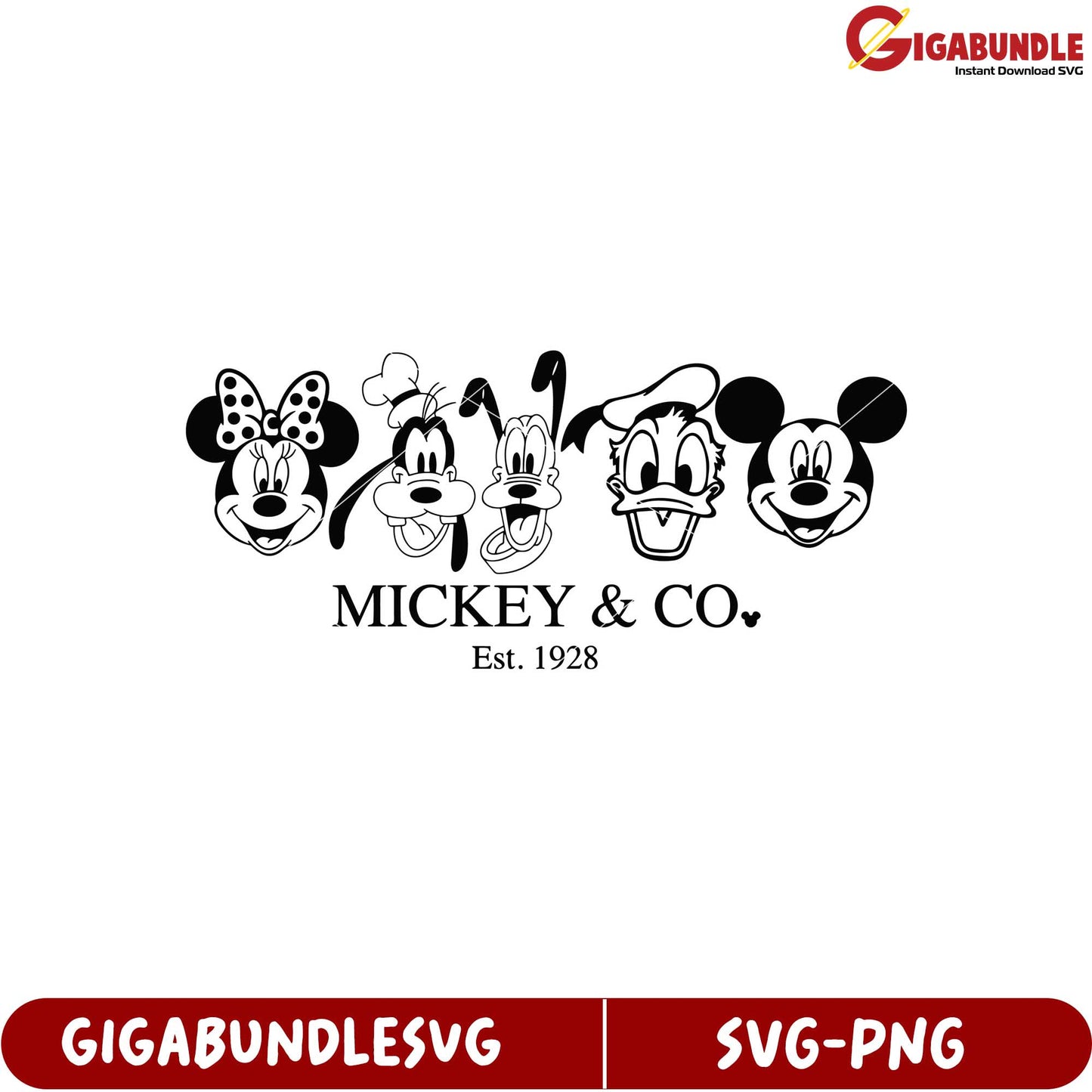 Mickey and Co SVG Design Featuring Iconic Disney Characters Silhouette