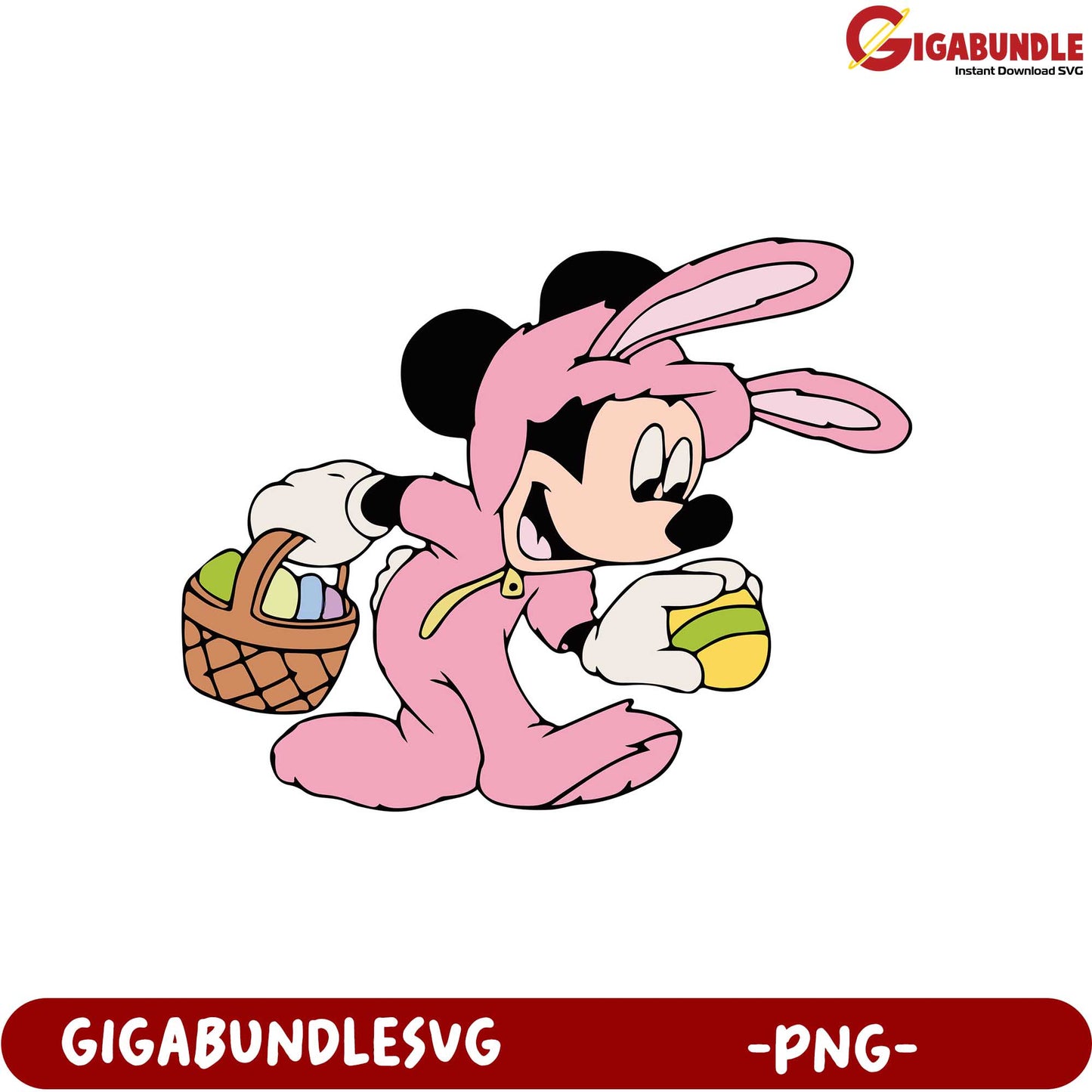 Minnie Mouse in Bunny Costume with Easter Basket PNG Download