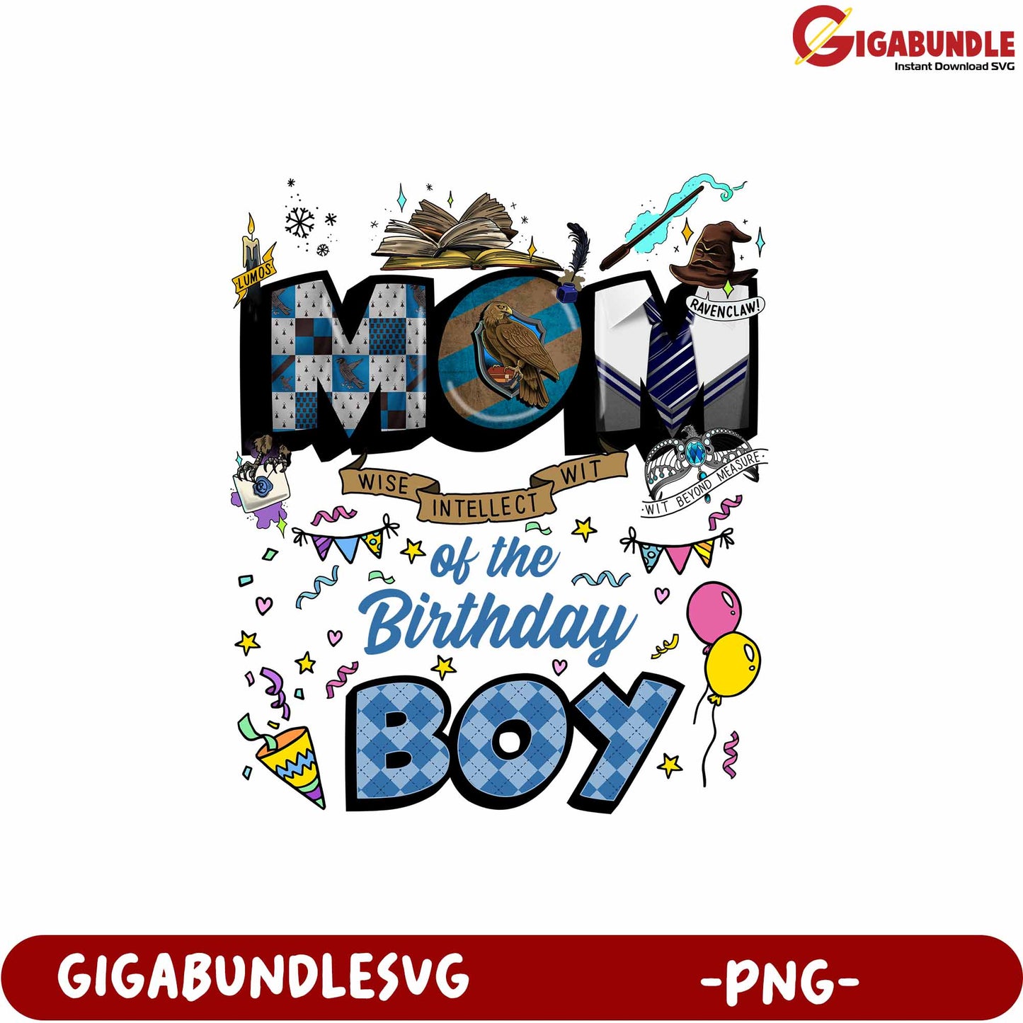 Mom of the Birthday Boy Wise Intellect Wit Funny PNG Graphic Design