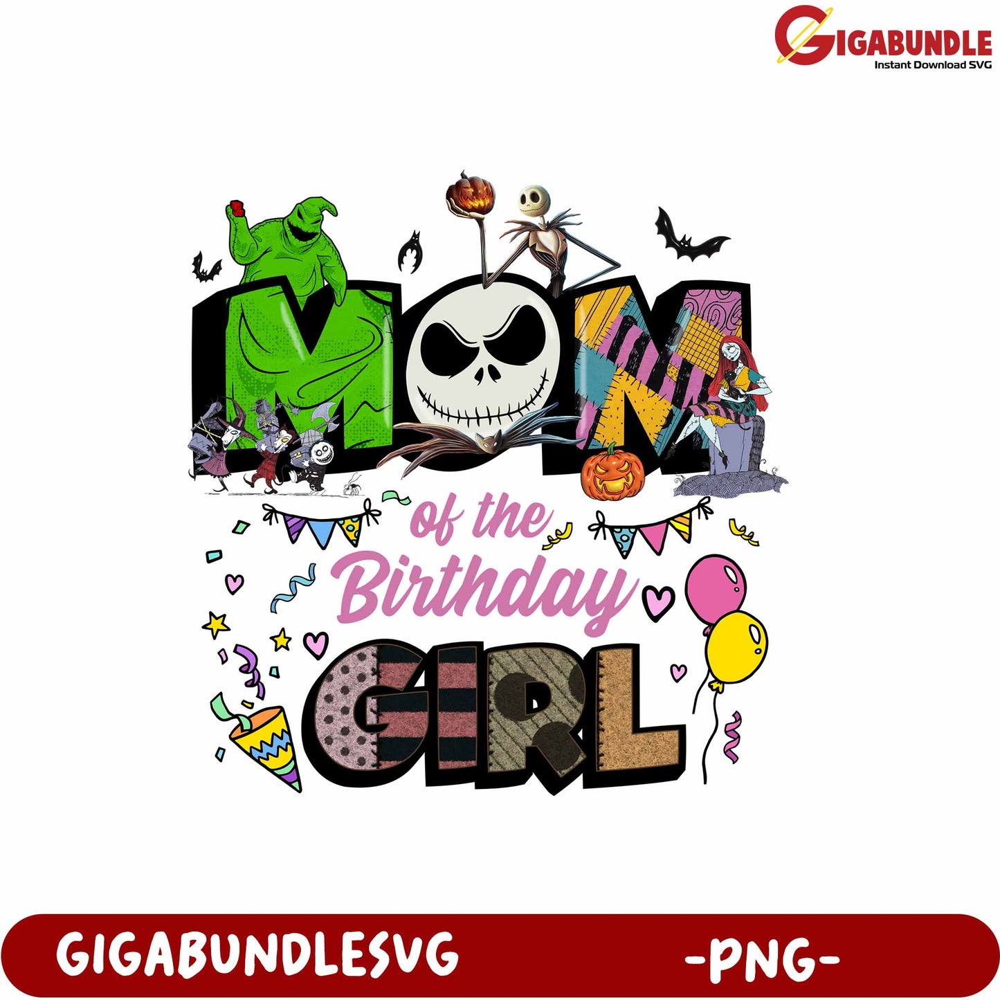 Mom of the Birthday Girl PNG Graphic with Fun Halloween Theme Design