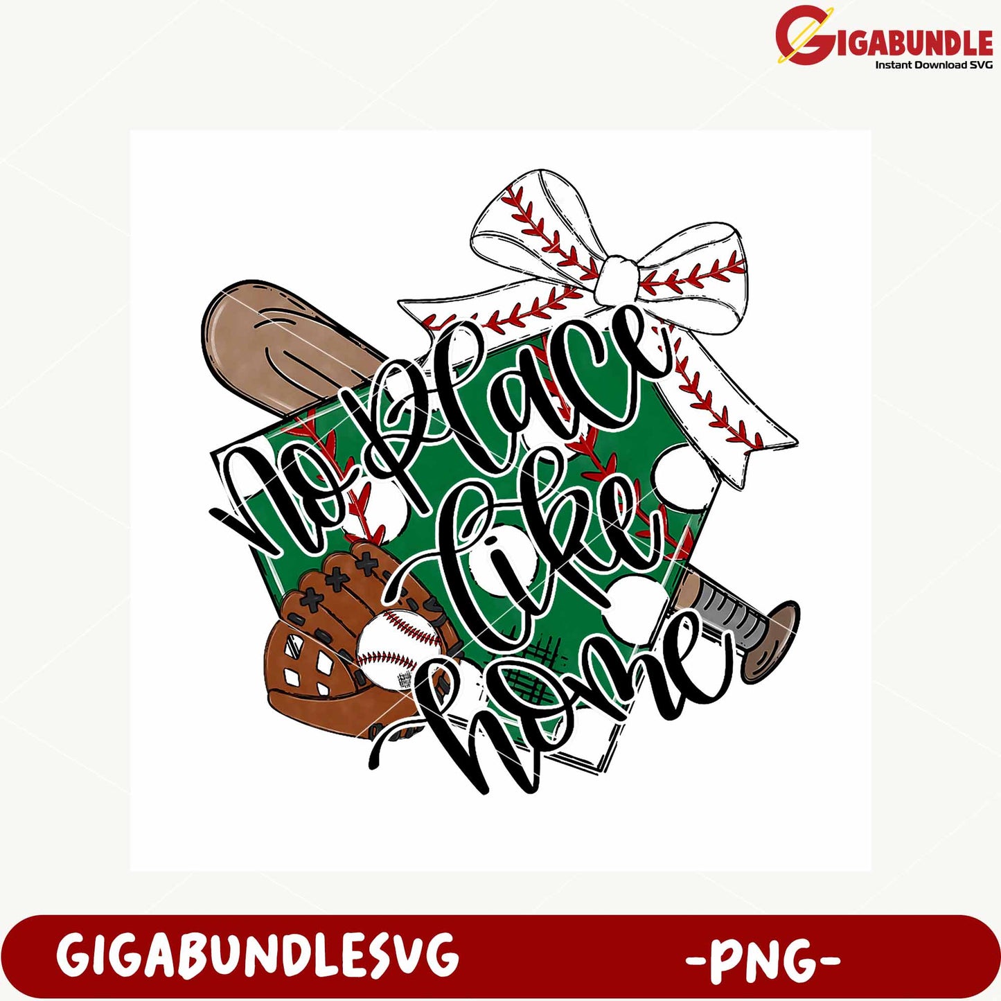 No Place Like Home Baseball Art PNG Downloadable Design