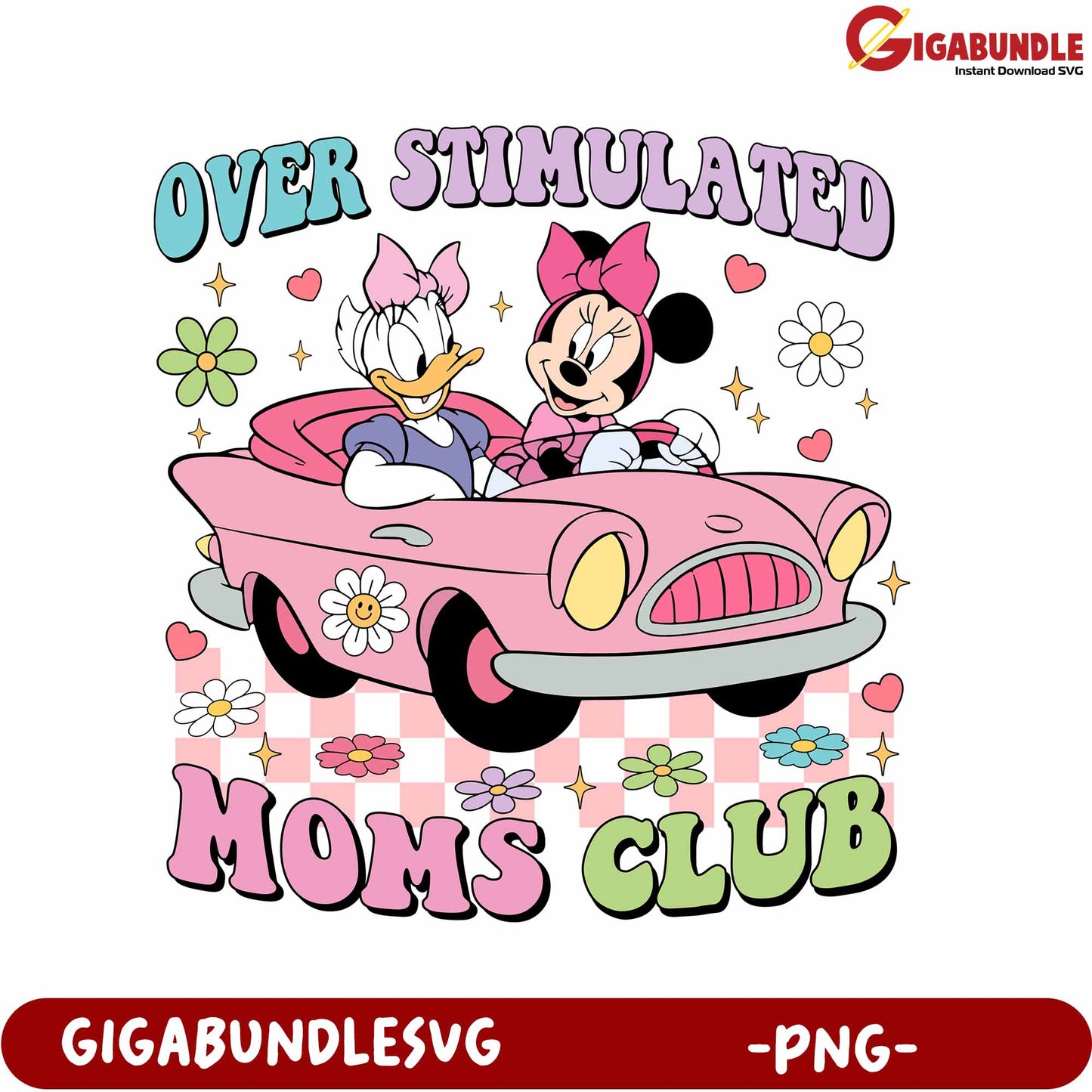 Over Stimulated Moms Club Cute Disney PNG with Minnie Daisy Car