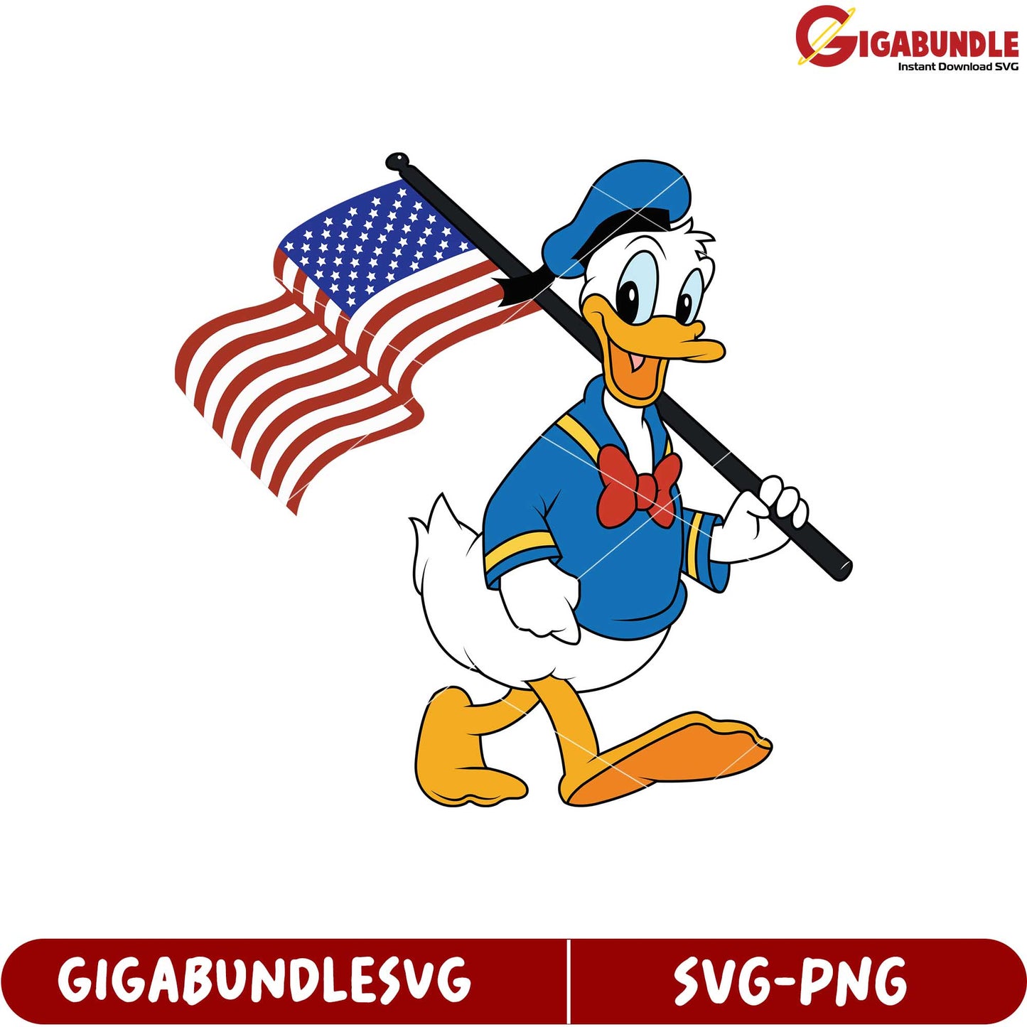 Patriotic Cartoon Duck with American Flag SVG Downloadable File
