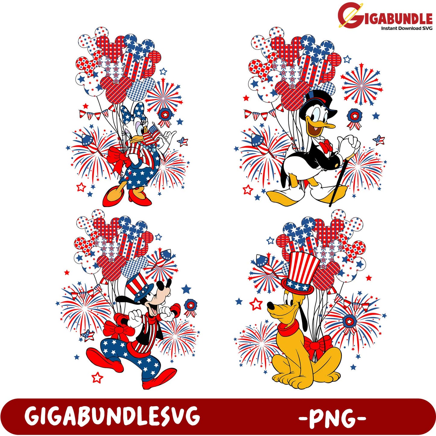 Patriotic Disney Characters PNG Bundle for Celebrations