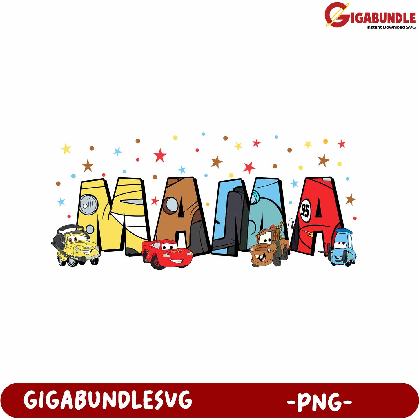 Playful Cars Themed Mama Design, Instant Download PNG Art