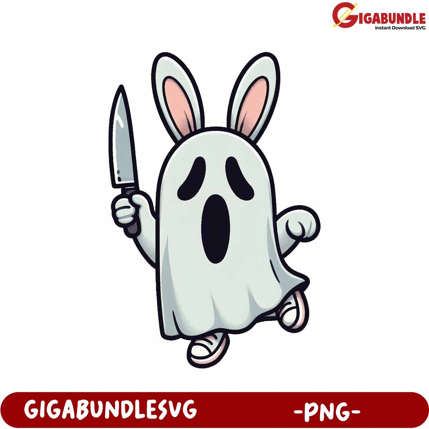 Playful Ghost Bunny with Knife Fun PNG Graphic Download