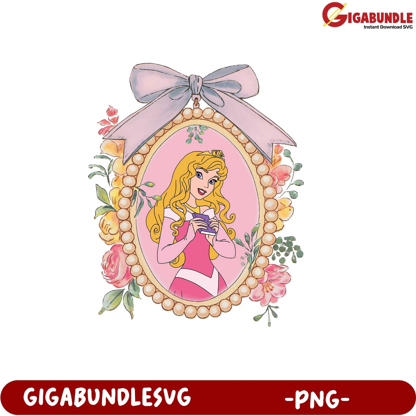Princess Aurora Floral Frame PNG Digital Art for Crafting Projects