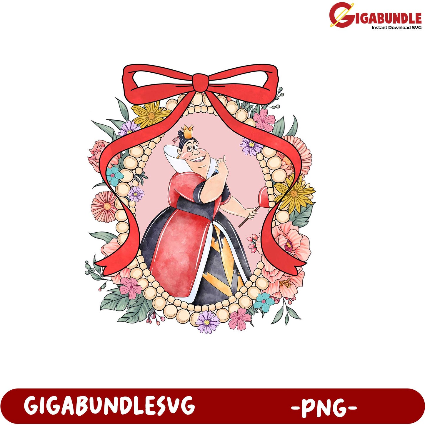 Queen of Hearts Floral Frame PNG Design for Crafts and Projects