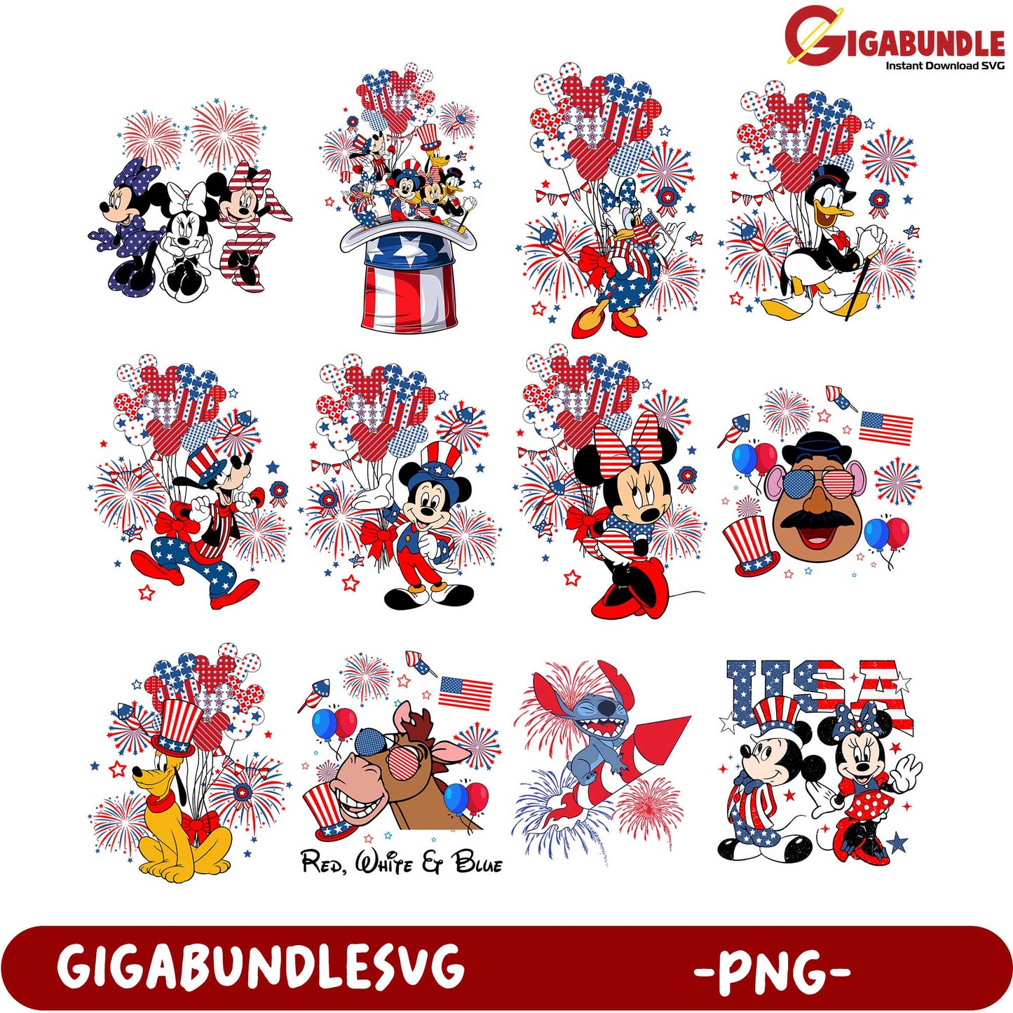 Red, White & Blue Disney PNG Bundle for Celebrations