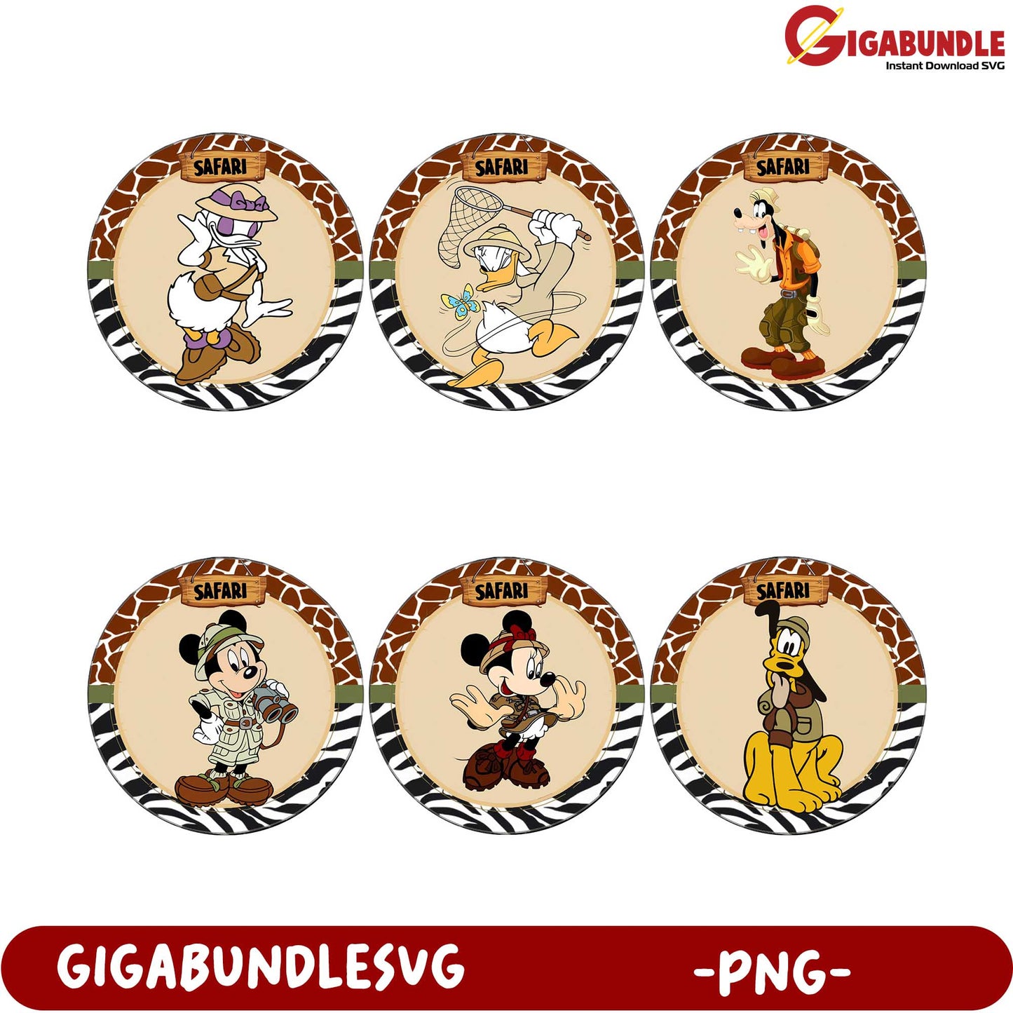 Safari Mickey and Friends PNG Bundle - 6 Fun Character Designs