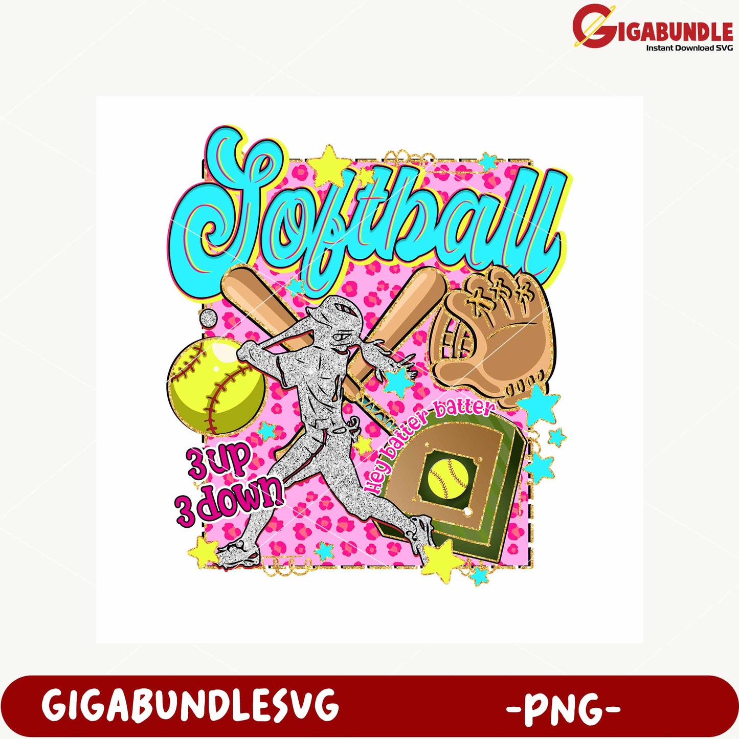 Softball Design with Batter Gloves and Balls PNG File