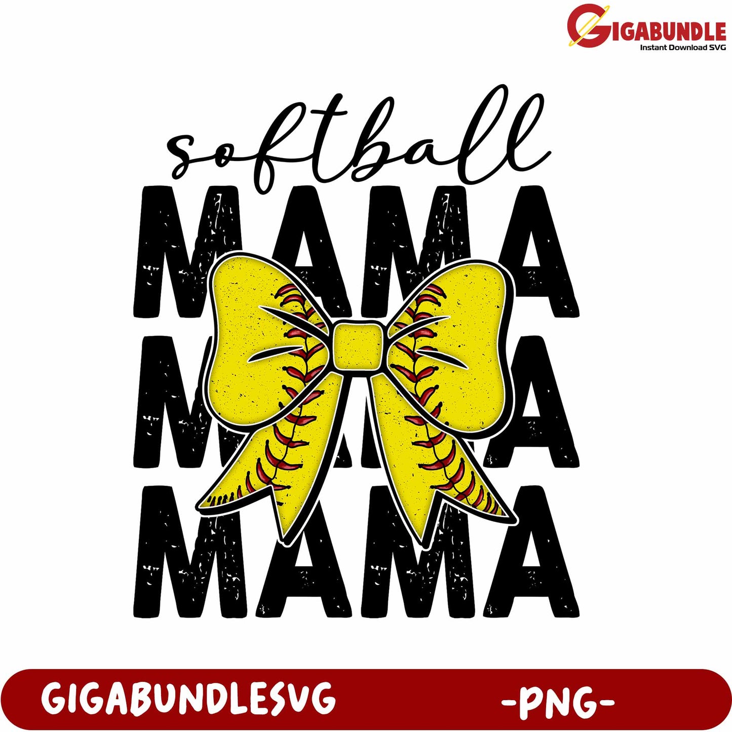 Softball Mama Yellow Bow PNG Graphic for Fun Designs