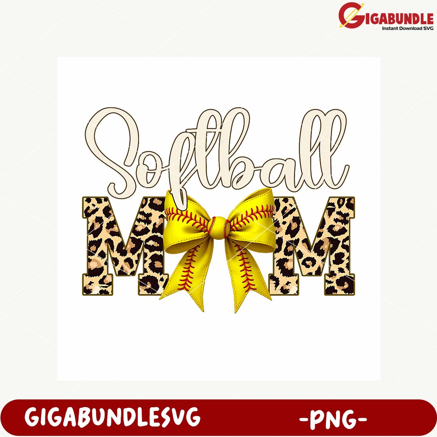 Softball Mom Leopard Print Bow PNG Design File Download