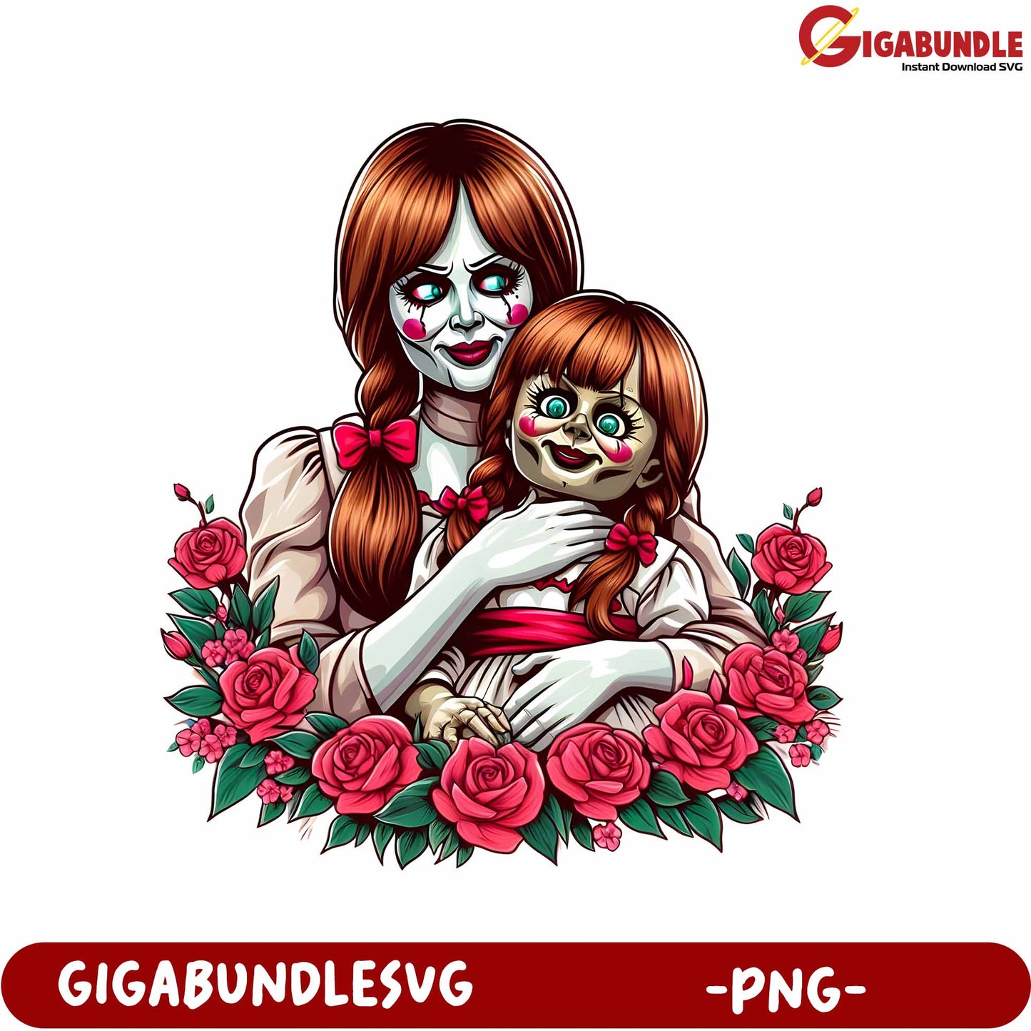 Spooky Doll Mother Design with Roses PNG Art Download