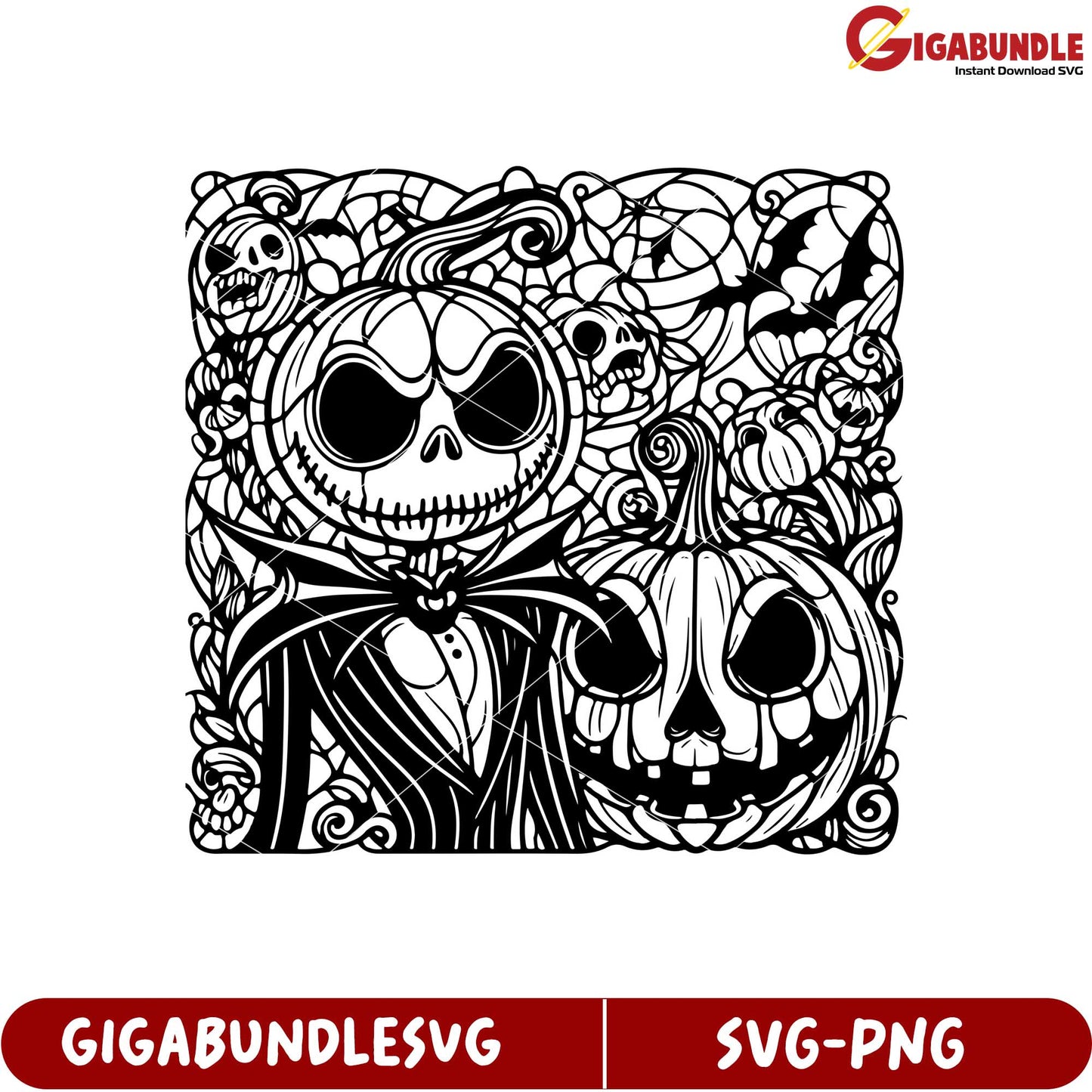 Spooky Halloween SVG Design Featuring Jack Skellington and Pumpkins