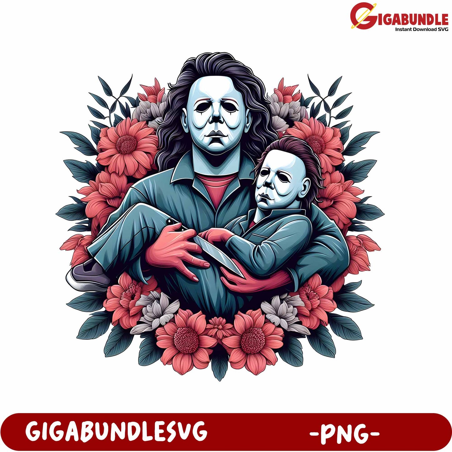 Spooky Horror Duo in Floral Design - Downloadable PNG Artwork