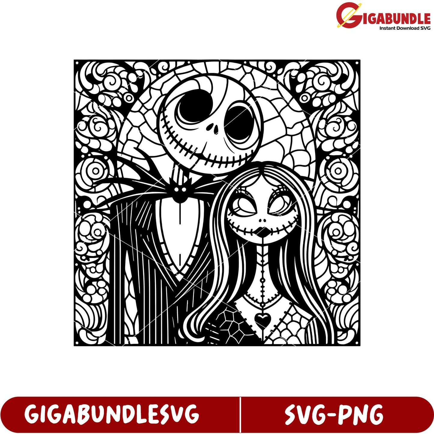 Spooky Romantic Couple SVG Art in Black and White for Craft Projects