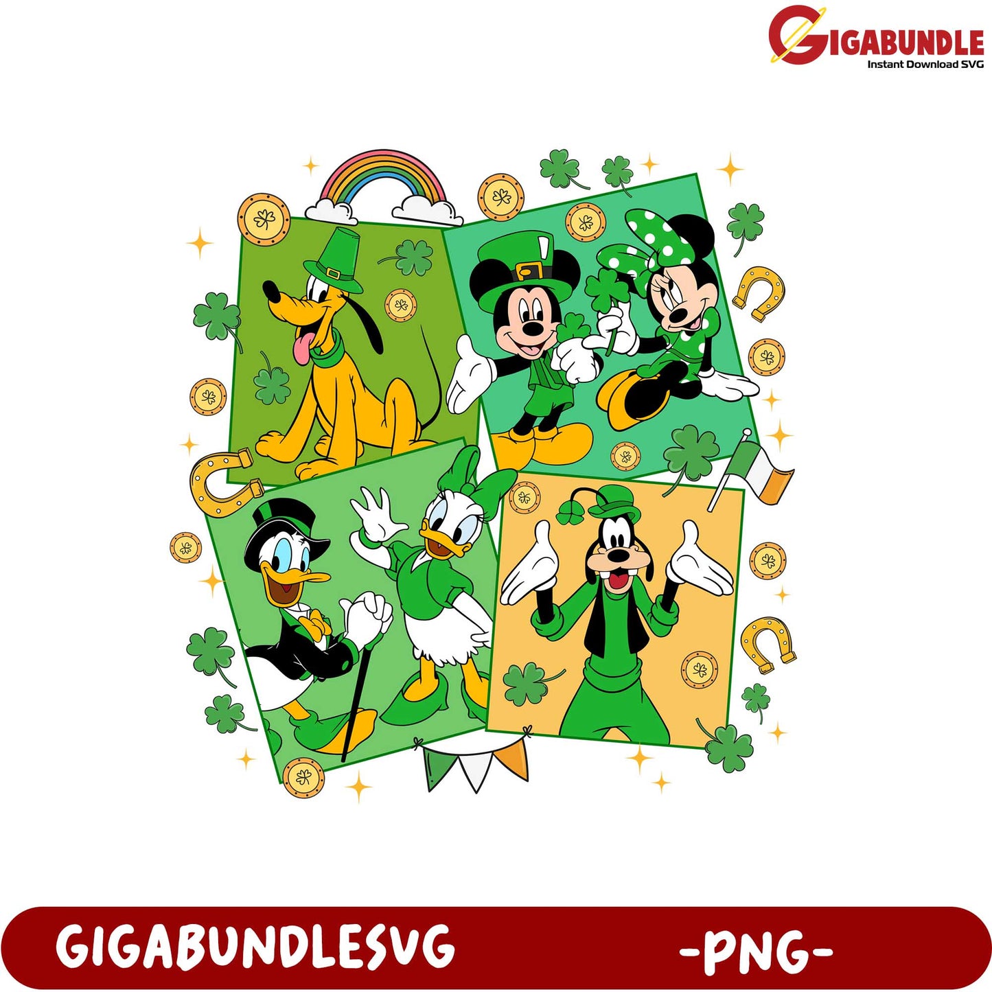 St. Patrick's Day Disney Characters PNG - Fun & Colorful Design