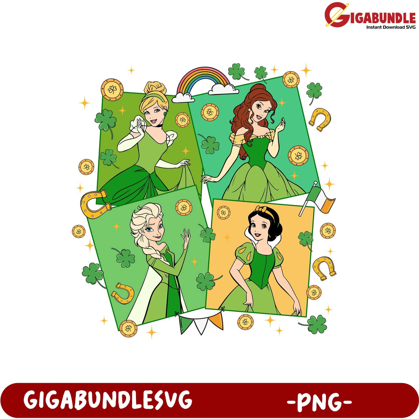 St. Patrick's Day Princesses PNG Lucky Clover Designs