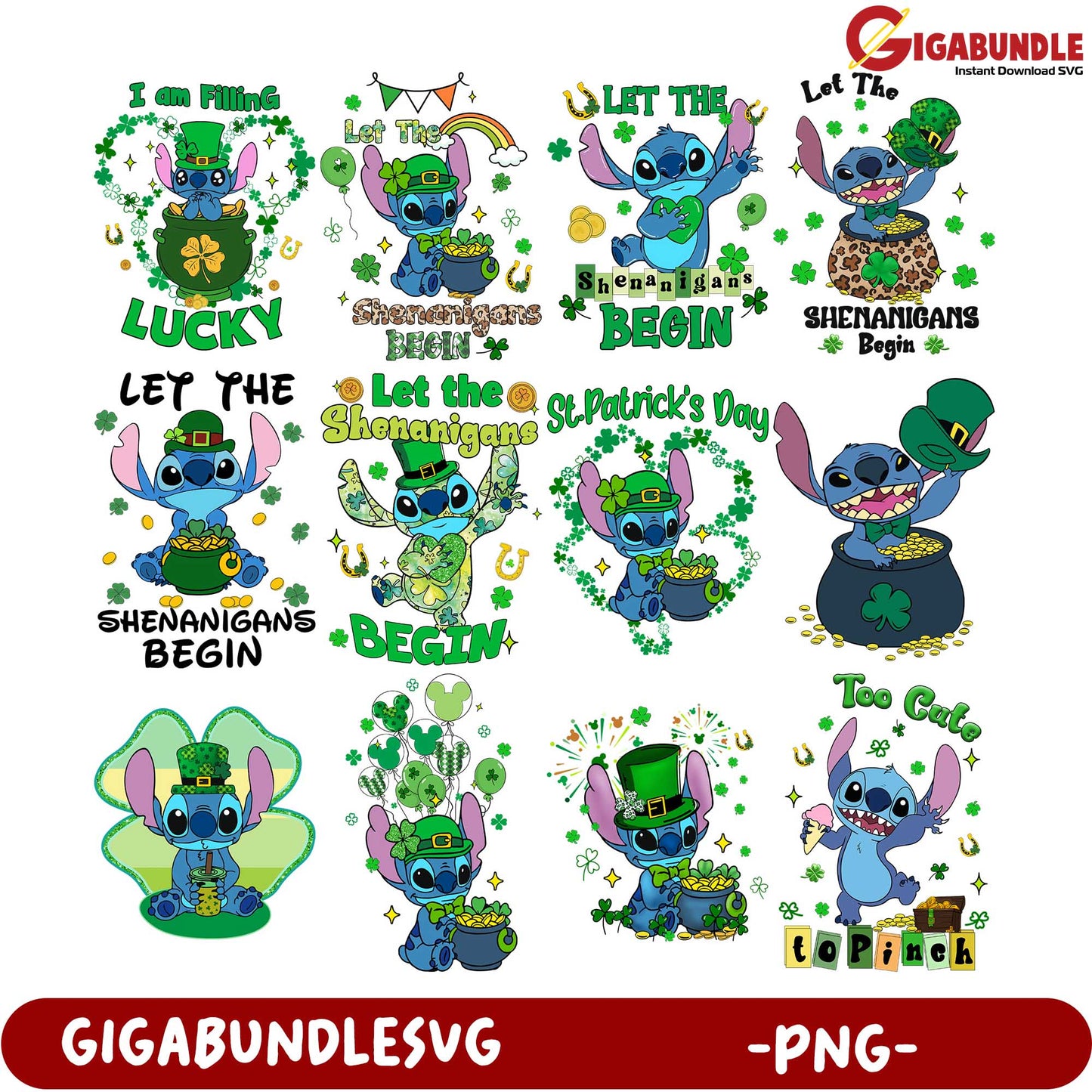 St. Patrick's Day Stitch PNG Bundle Fun & Festive Designs