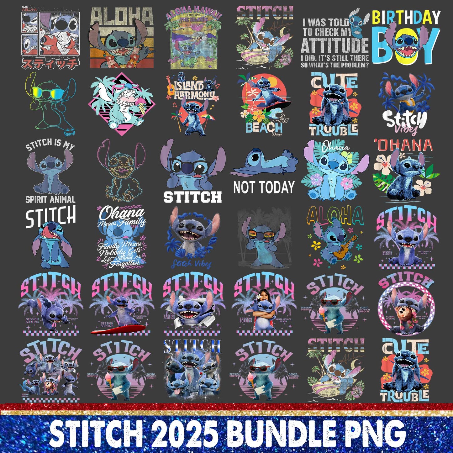 Stitch 2025 Bundle Png, Birthday Stitch Png