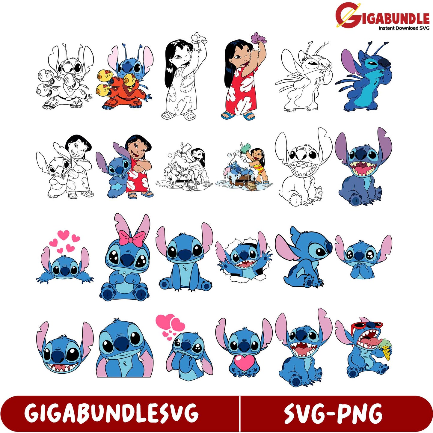 Stitch and Lilo SVG Bundle - Cute Characters for Instant Download