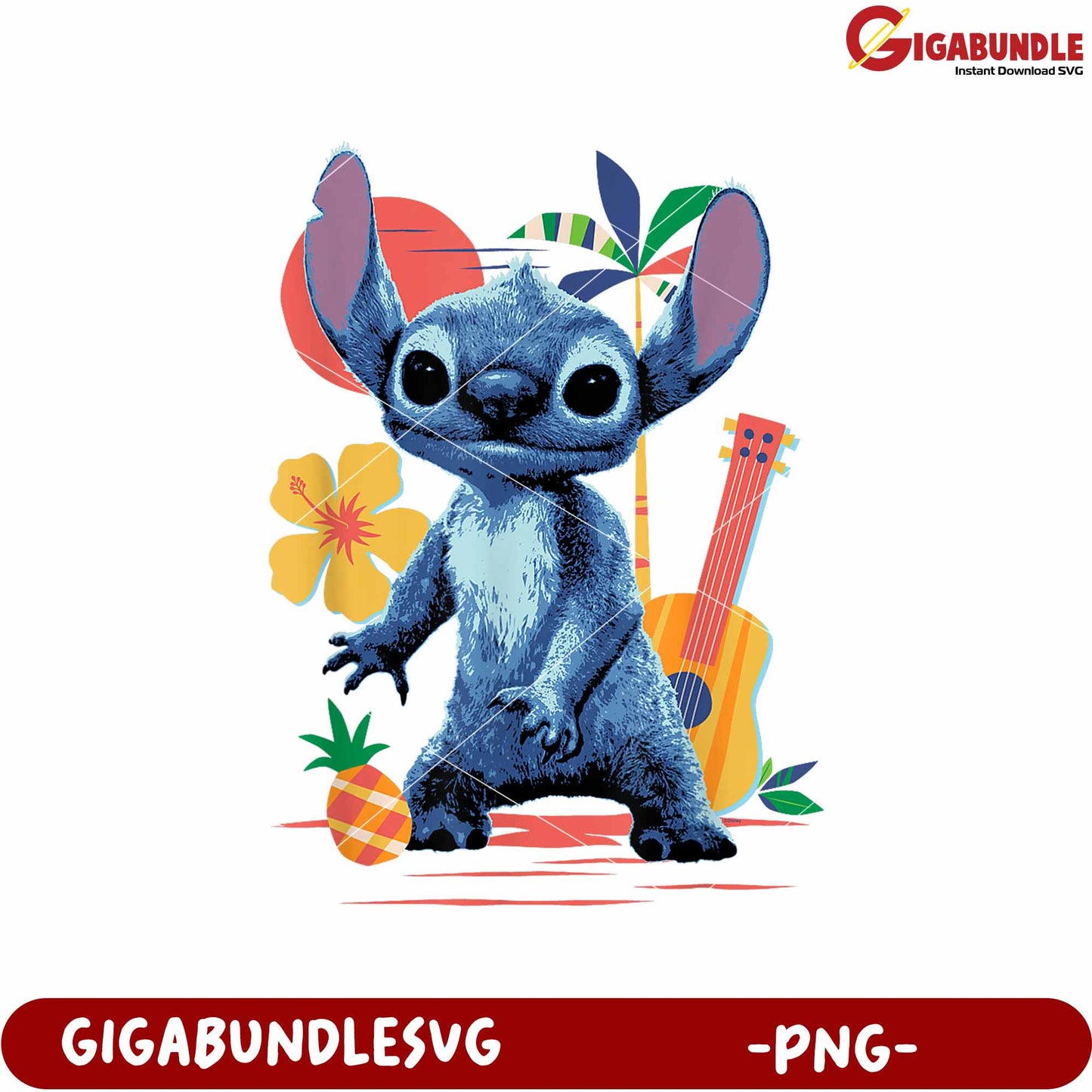 Stitch musical beach fun png, lilo and stitch tropical dance png, cute blue alien png