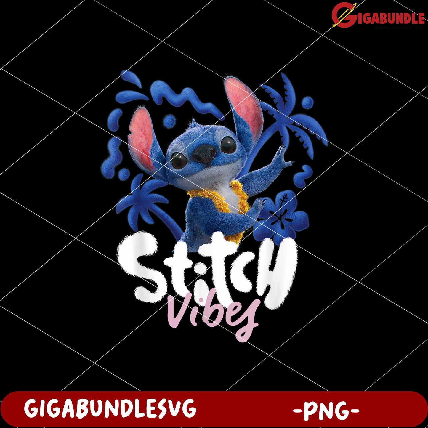 Stitch vibes hula png, lilo and stitch tropical dance png, cute blue alien png