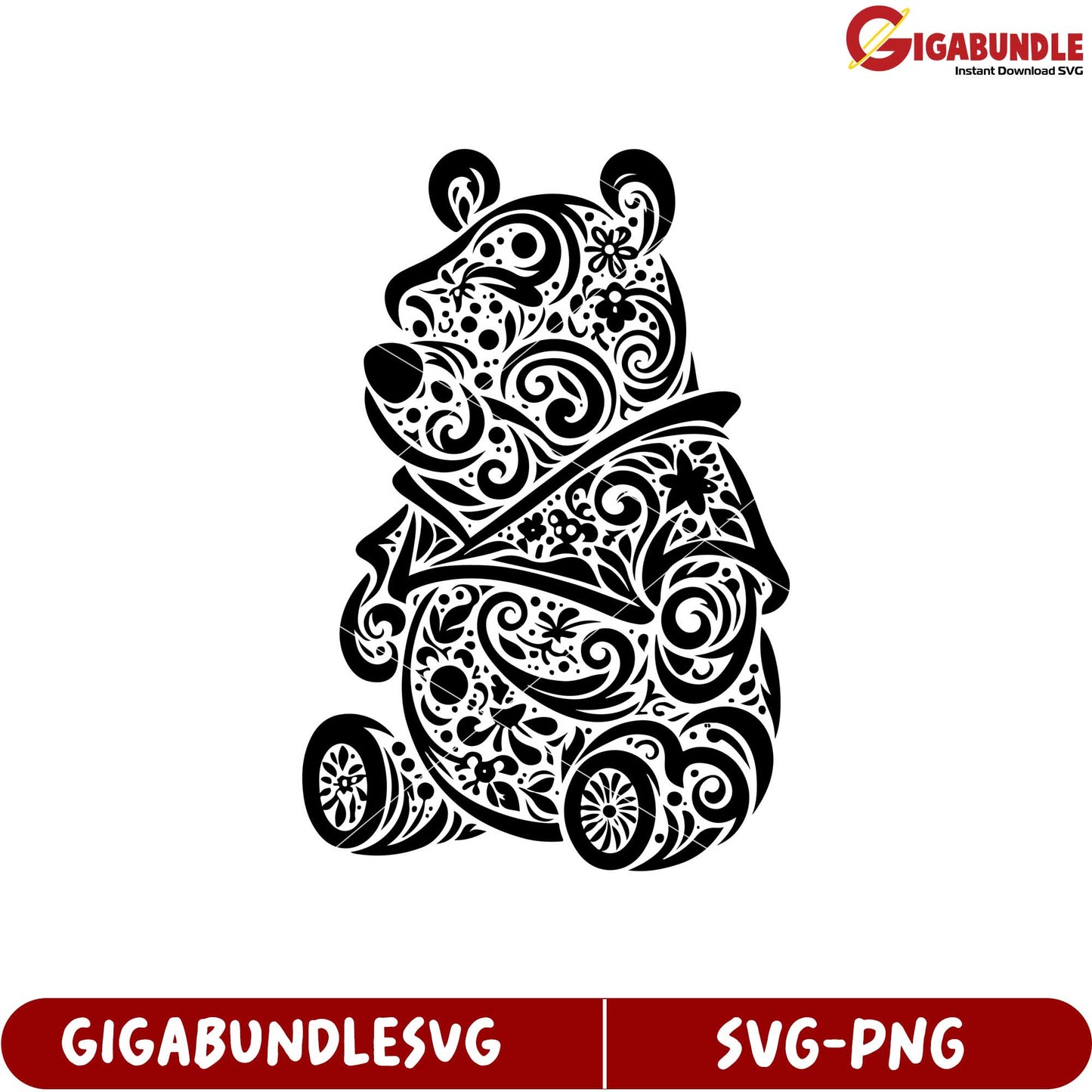 Stylish Bear SVG Design with Floral Patterns for Craft Projects