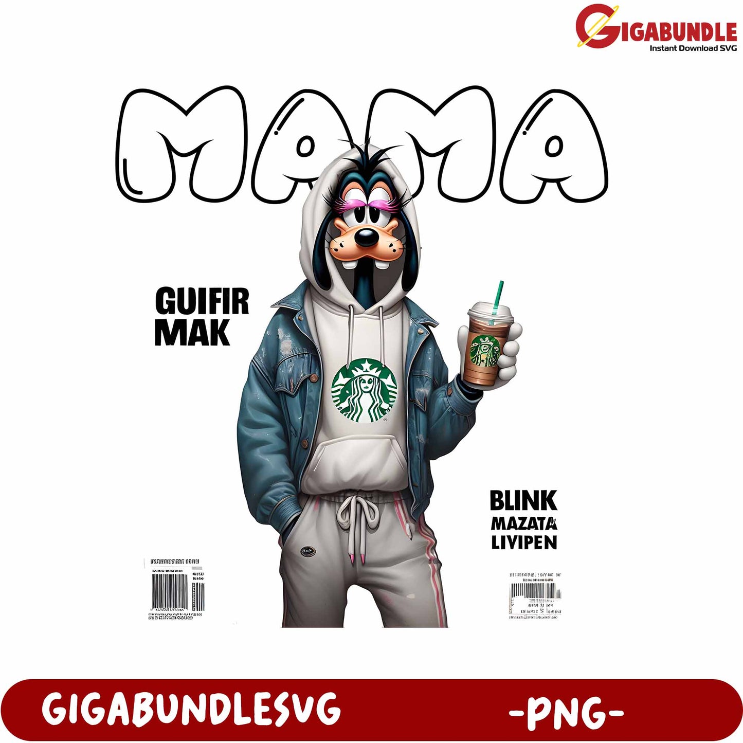 Stylish Cartoon Character Drinking Coffee PNG Art for Moms