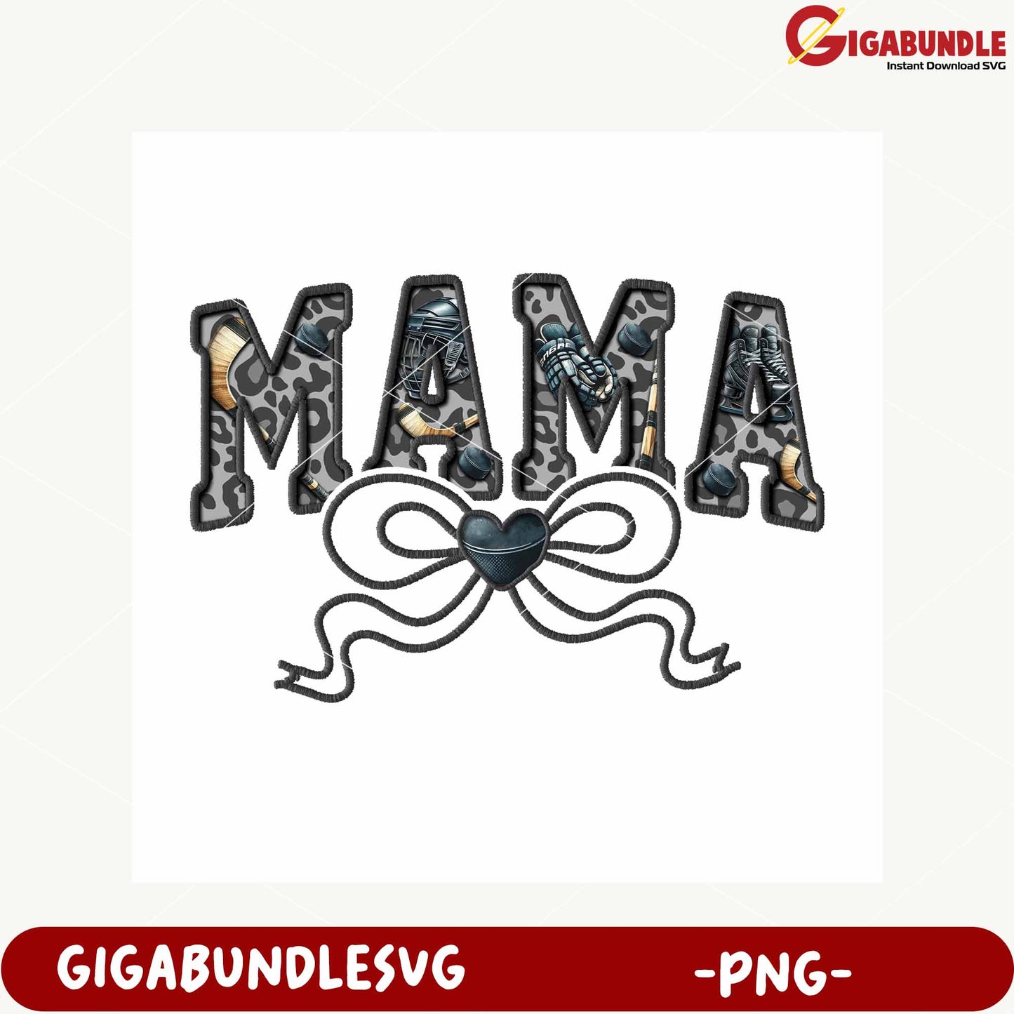 Stylish Mama Design with Heart Bow and Leopard Print PNG